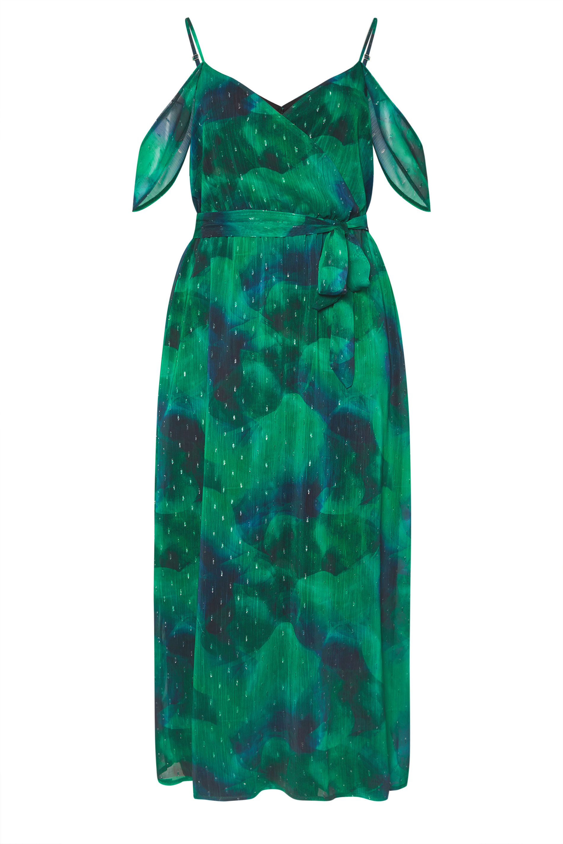 YOURS LONDON Plus Size Green Abstract Metallic Cold Shoulder Dress | Yours Clothing 6