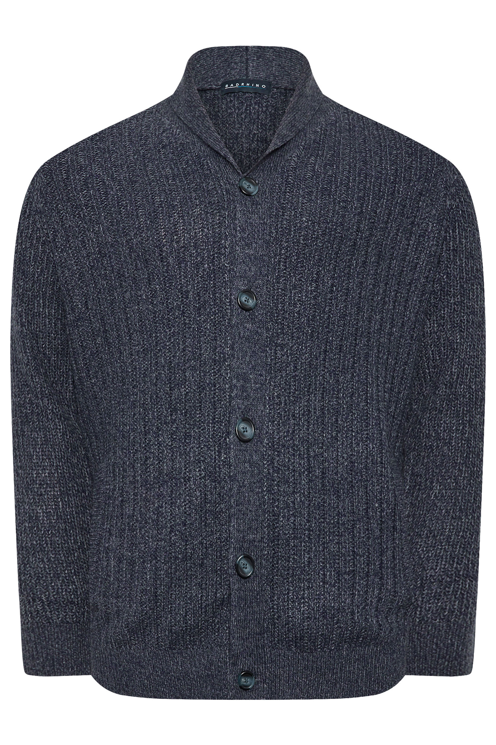 BadRhino Big & Tall Navy Blue Knitted Shawl Cardigan | BadRhino 2