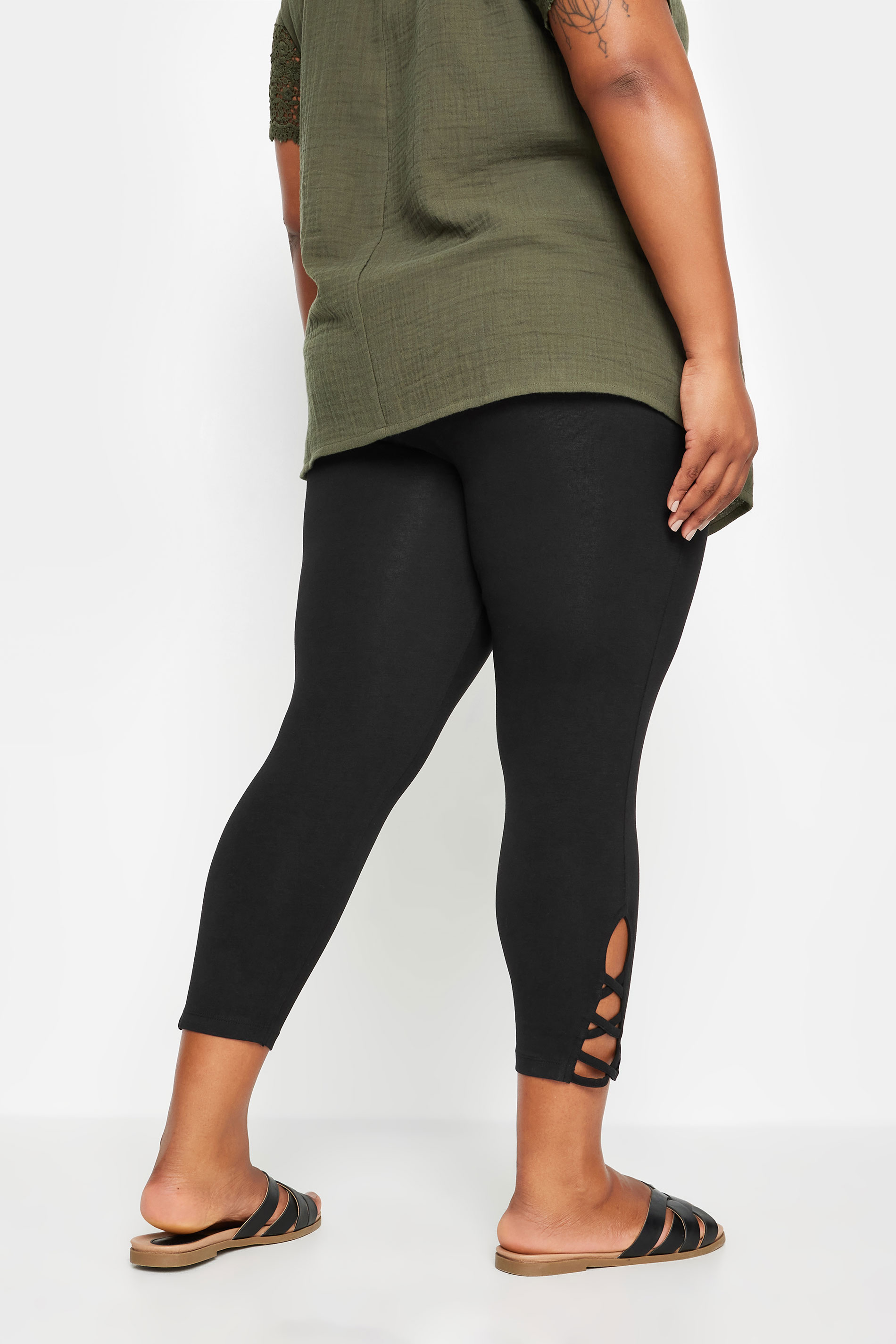 YOURS Plus Size Black Cut Out Cropped Leggings | Yours Clothing 2