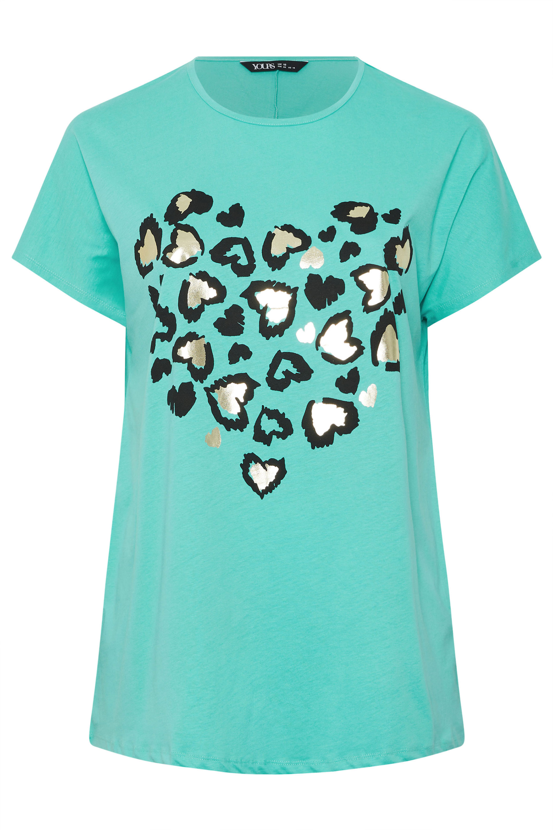 YOURS Plus Size Green Leopard Heart T-Shirt | Yours Clothing 6
