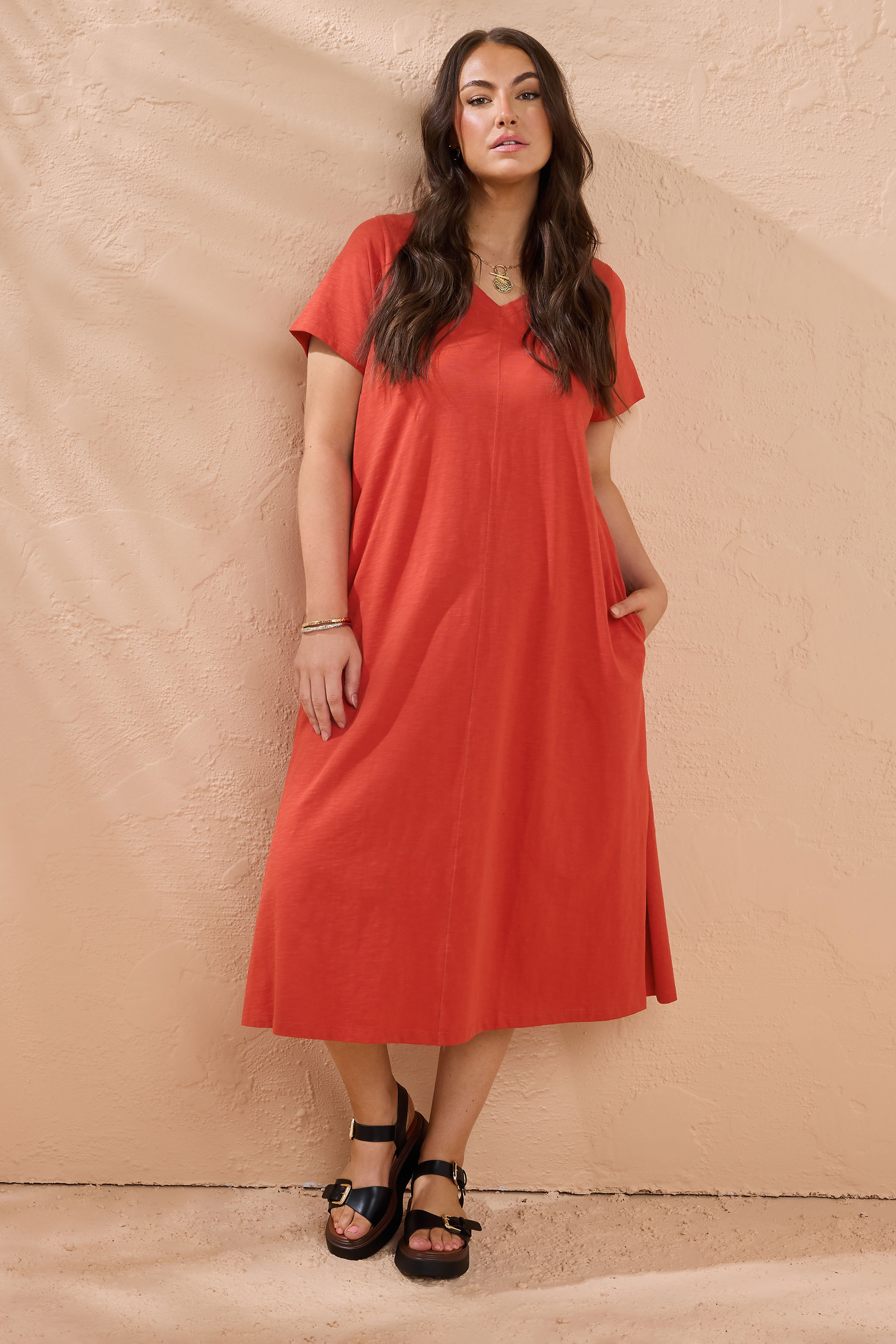 EVANS Plus Size Burnt Orange Premium Cotton Dress | Evans 3