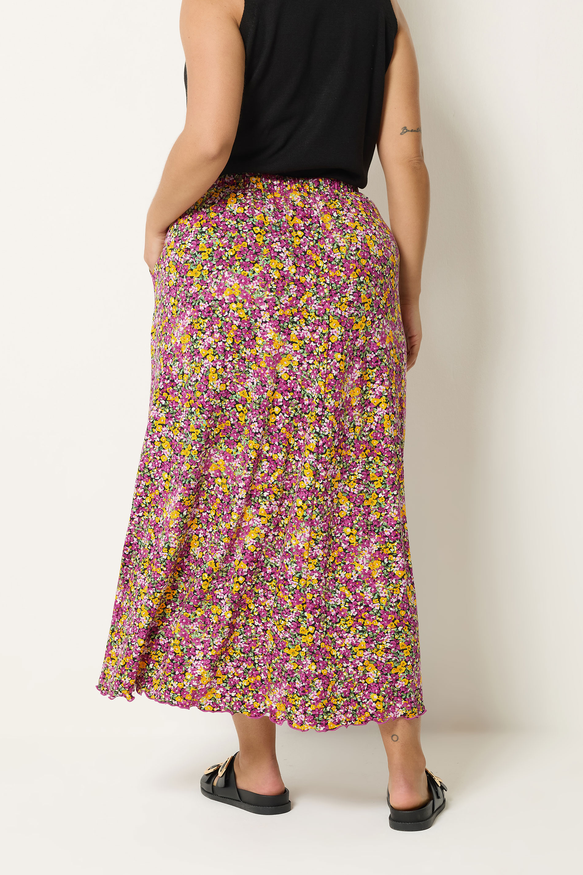 YOURS Plus Size Pink Floral Print Maxi Skirt | Yours Clothing  2