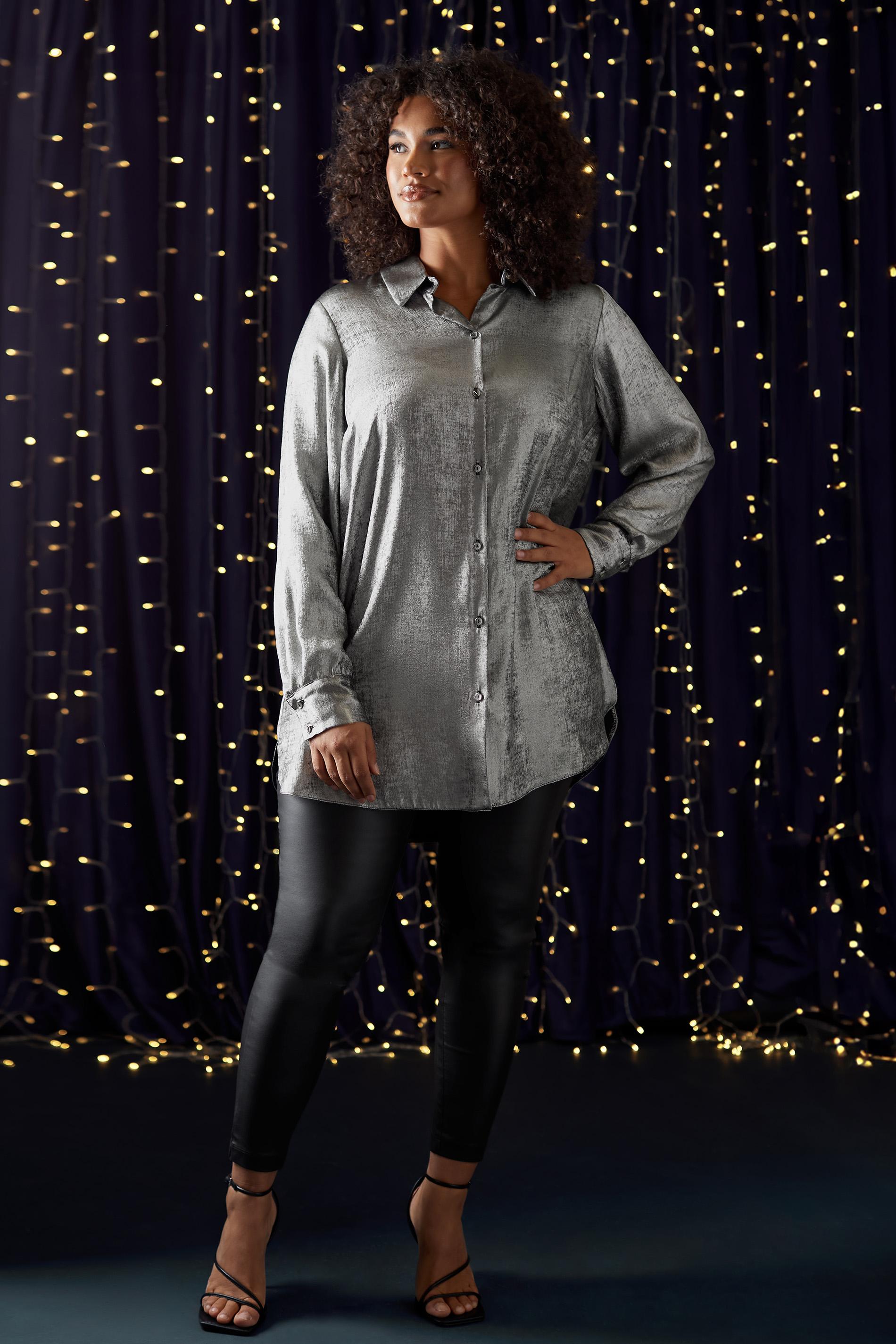 EVANS Plus Size Silver Metallic Long Sleeve Shirt | Evans  5