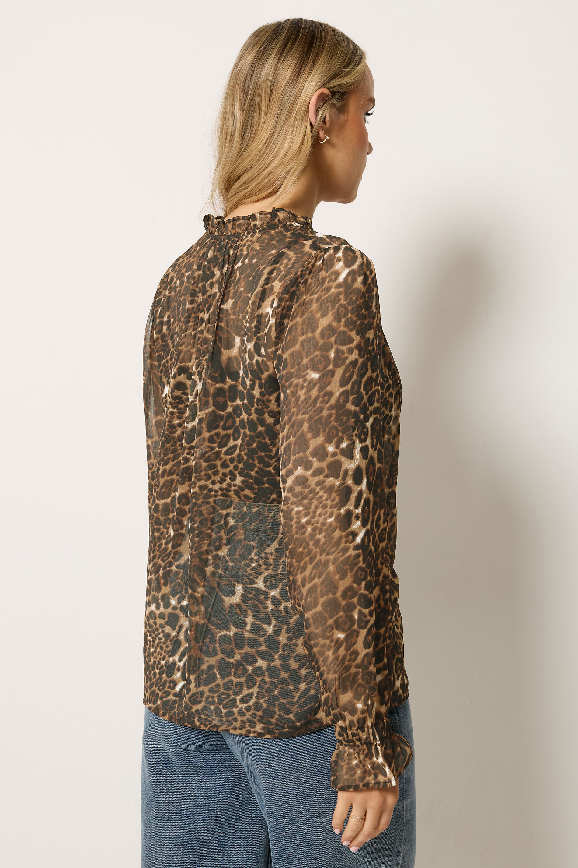 LTS Tall Women's Brown Leopard Sheer Pintuck Blouse | Long Tall Sally 2