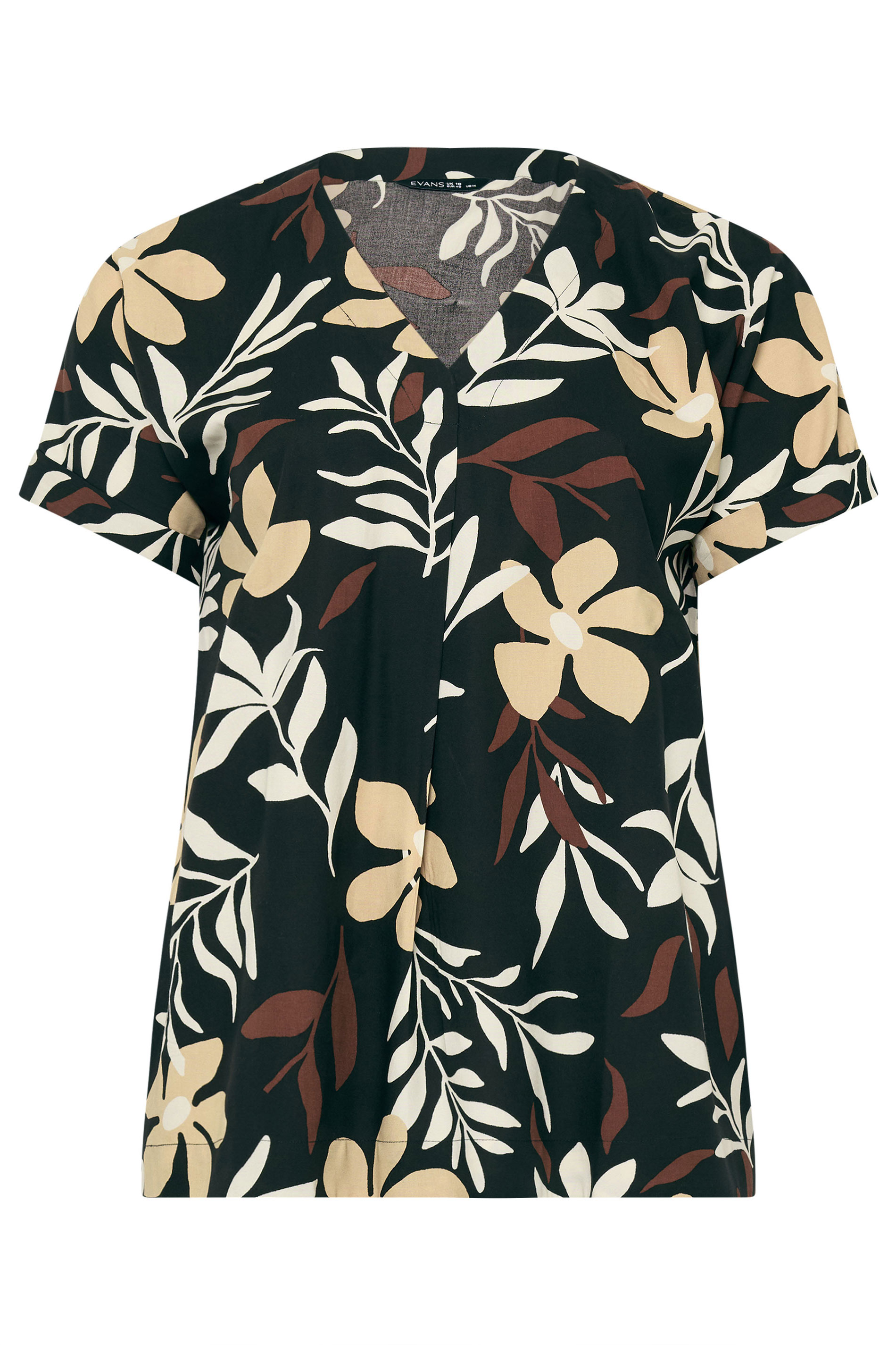 EVANS Plus Size Black Leaf Print Pleat Top | Evans 5