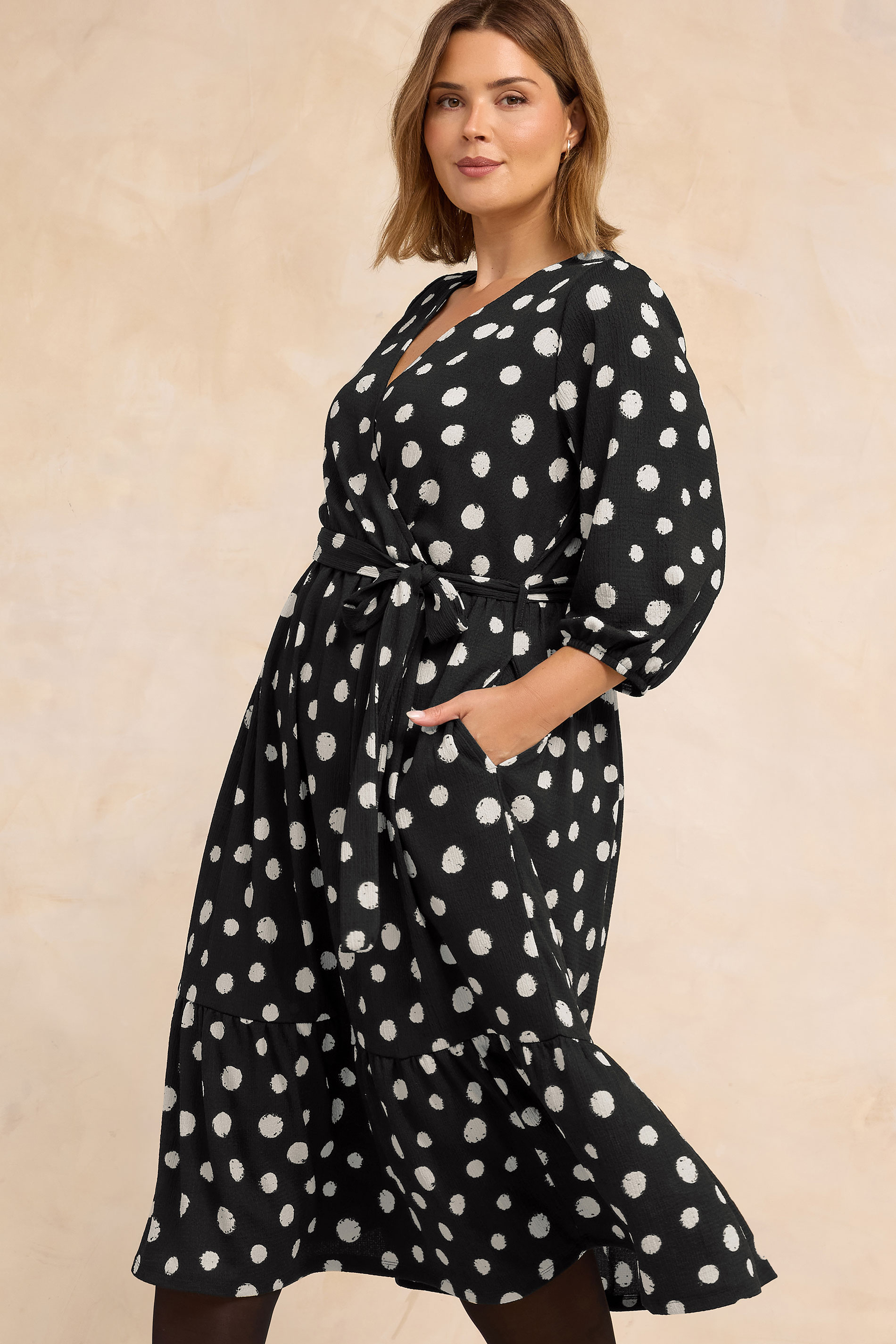 EVANS Plus Size Black Polka Dot Jersey Wrap Dress | Evans 3