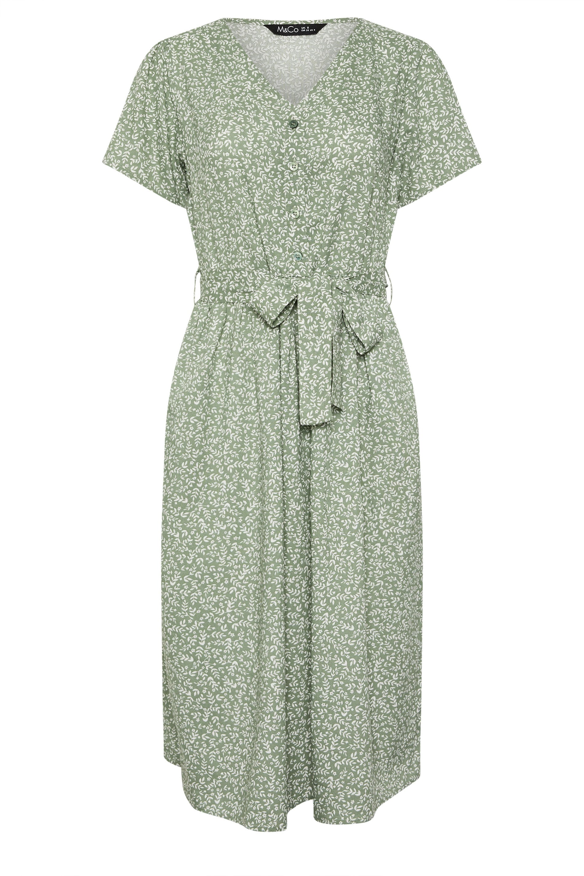 M&Co Petite Sage Green Ditsy Floral Belted Midi Dress | M&Co