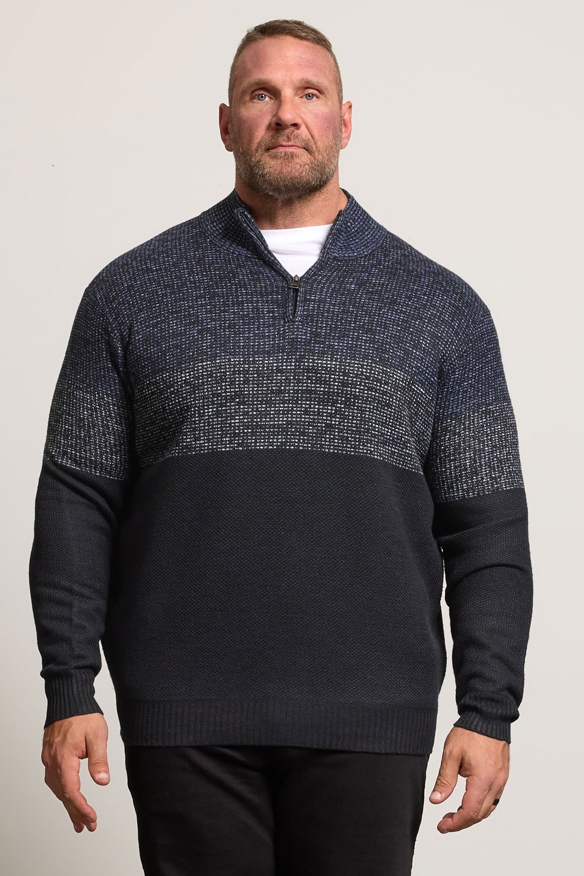 BadRhino Big & Tall Navy Blue Colour Block Quarter Zip Jumper | BadRhino 3