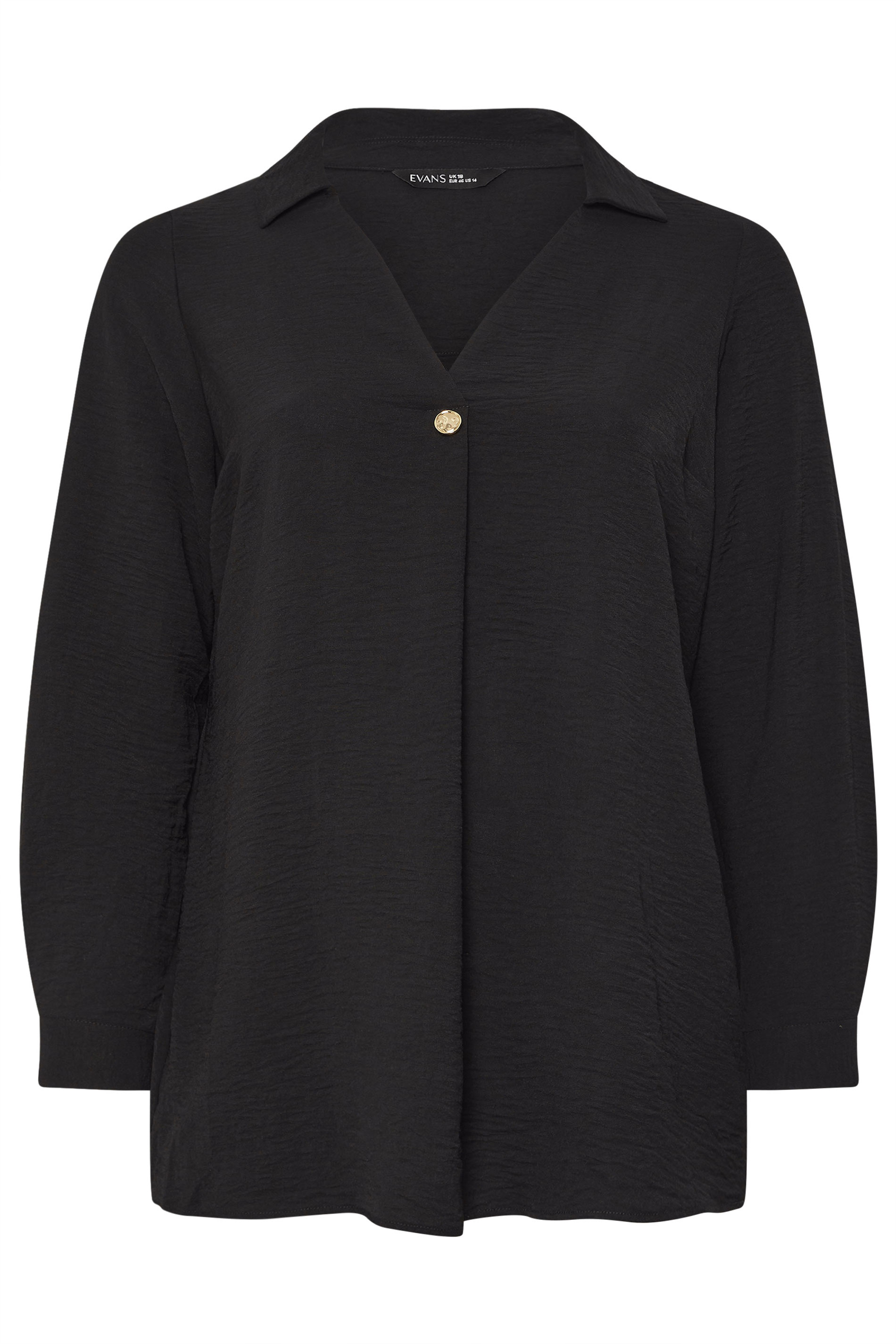 EVANS Plus Size Black Button Detail Pleat Front Blouse | Evans 5