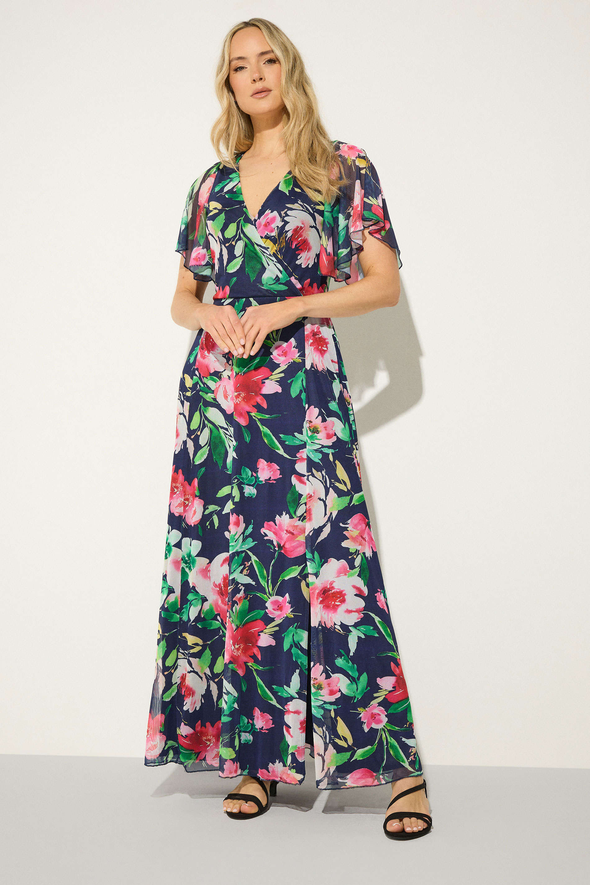 LTS Tall Women's Navy Blue Floral Mesh Maxi Dress | Long Tall Sally 3