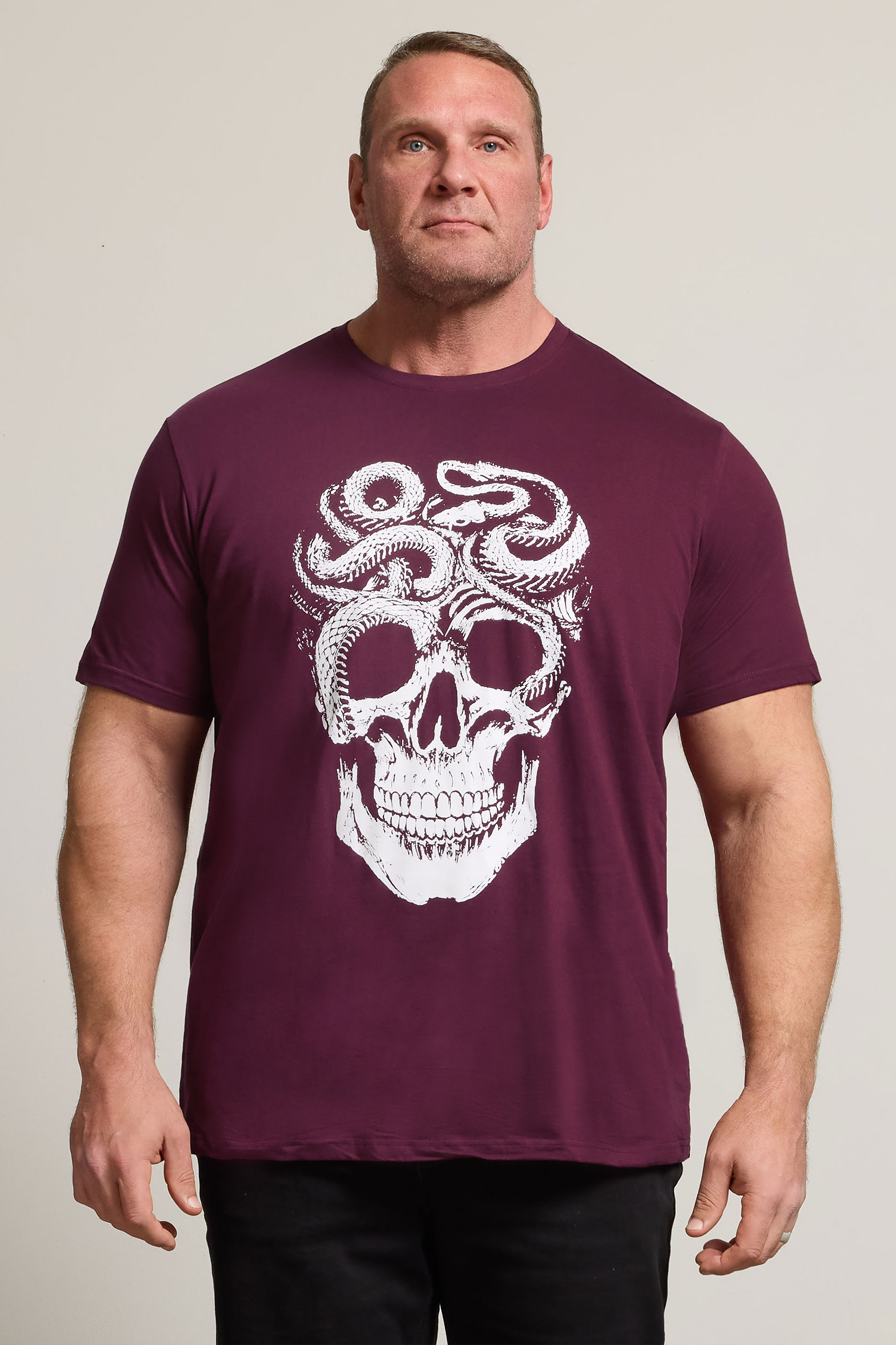 BadRhino Big & Tall Burgundy Red Skull & Snake Graphic T-Shirt | BadRhino 3