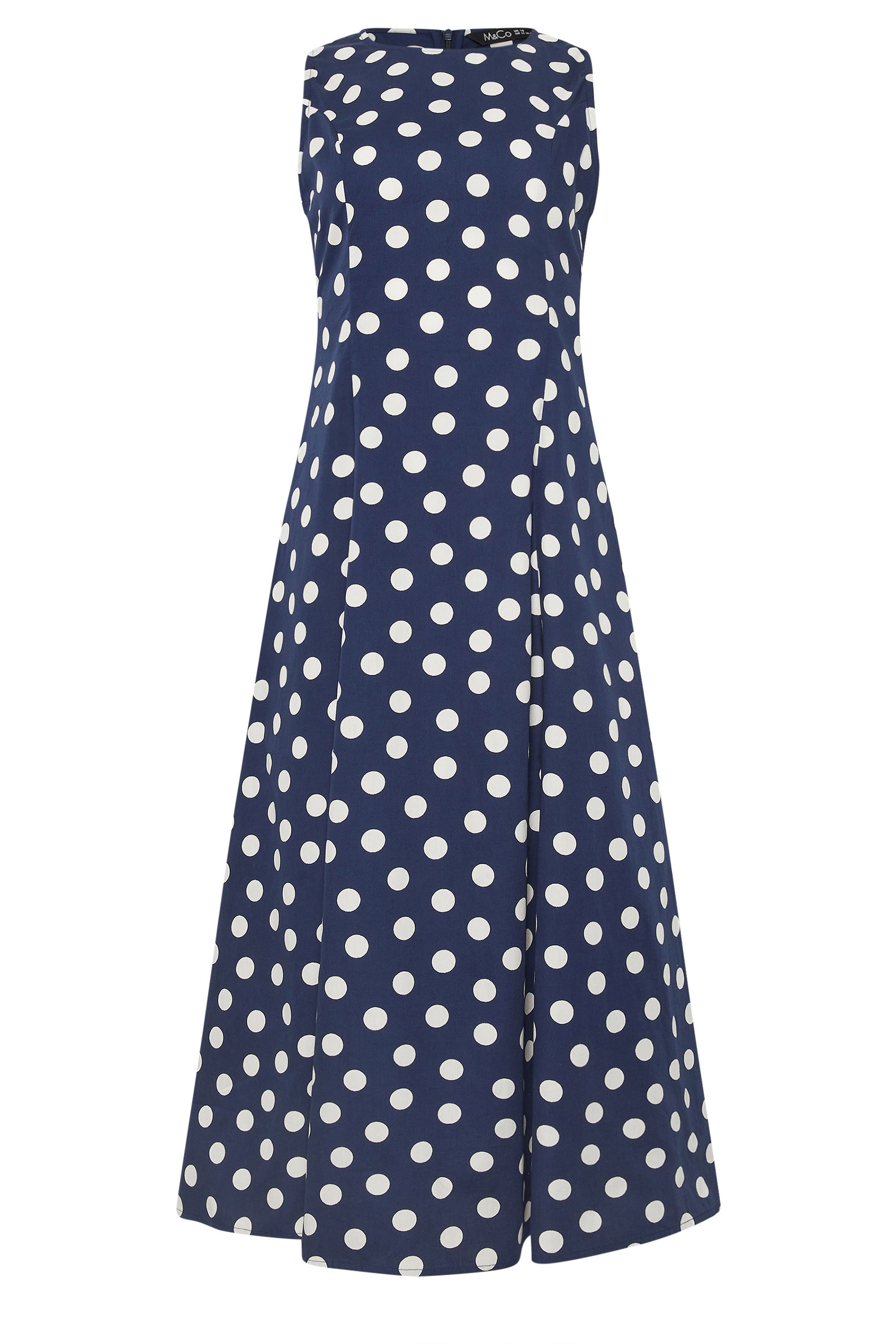 M&Co Navy Blue Polka Dot Fit & Flare Cotton Maxi Dress | M&Co 5