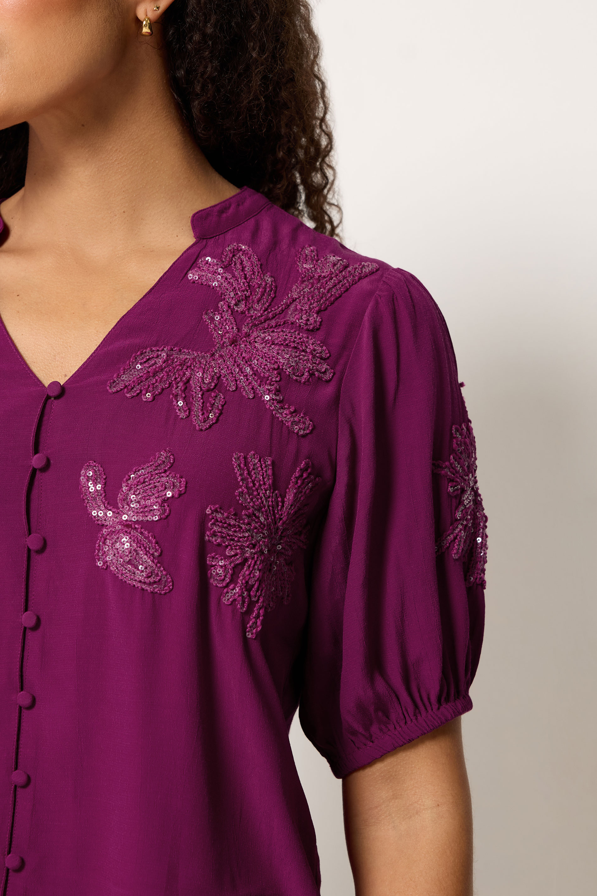 M&Co Berry Purple Sequin Embellished Blouse | M&Co 4