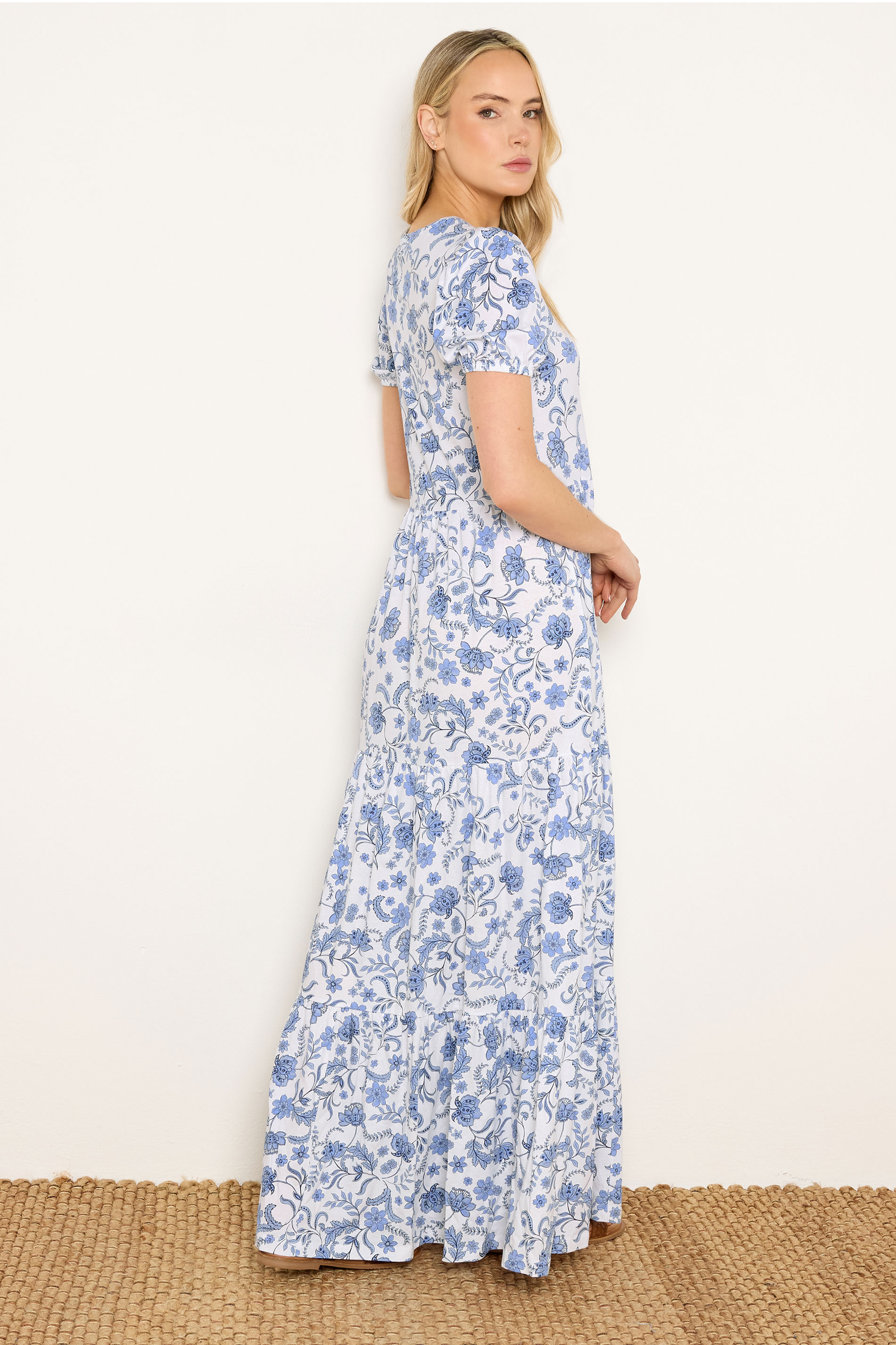 LTS Tall Women's White & Blue Floral Tiered Cotton Maxi Dress | Long Tall Sally 2