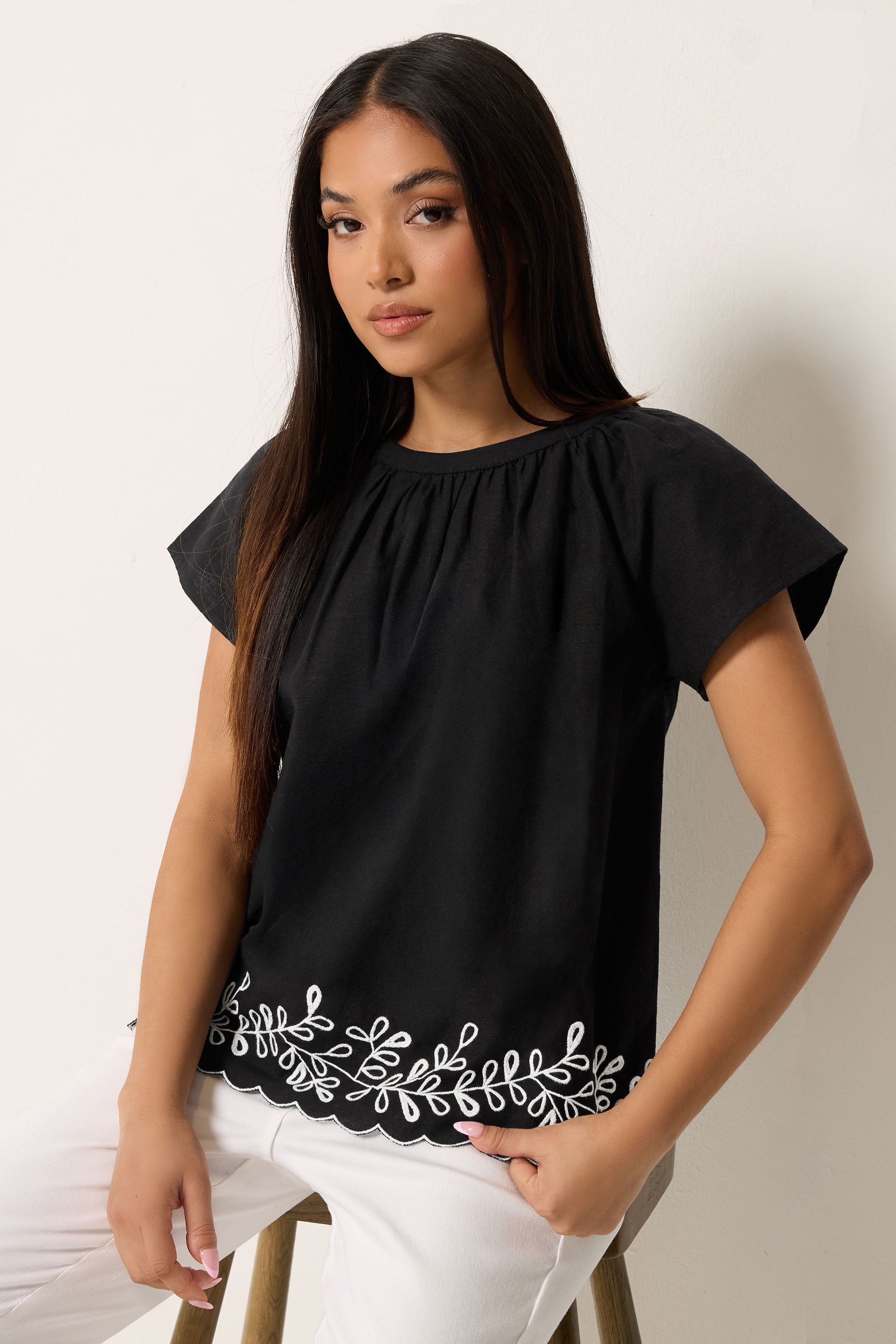 M&Co Petite Black Embroidered Tie Back Blouse | M&Co 2