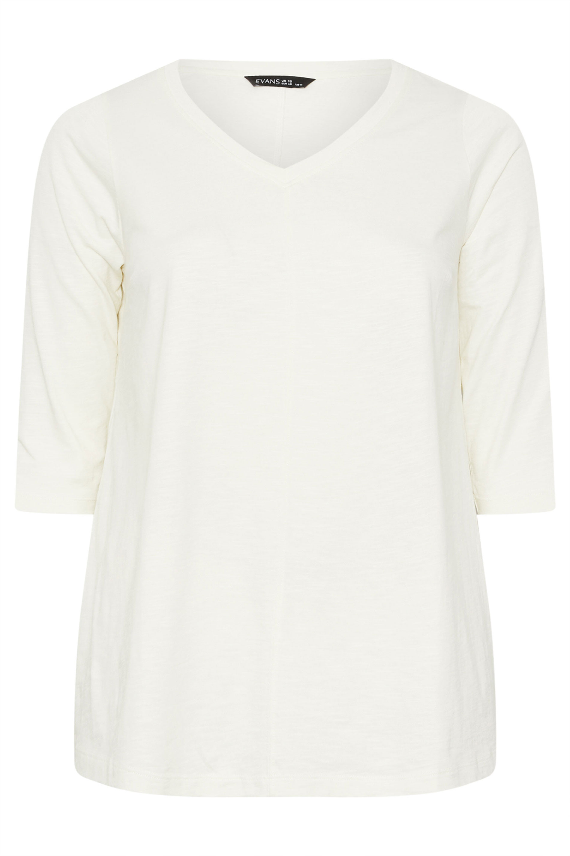 EVANS Plus Size Ivory White V-Neck Cotton Top | Evans 5