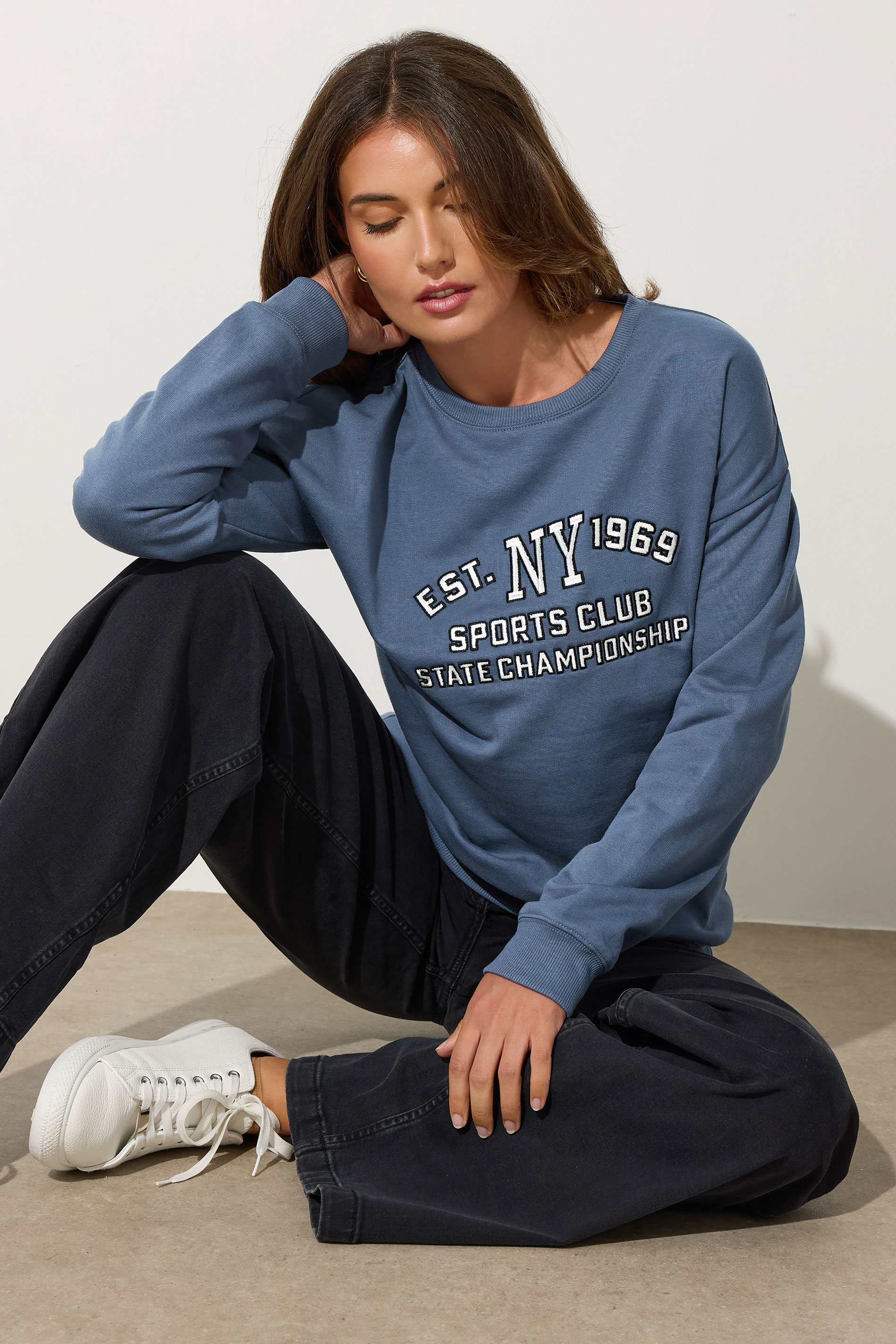 LTS Tall Blue 'NY 1969' Slogan Sweatshirt | Long Tall Sally 3