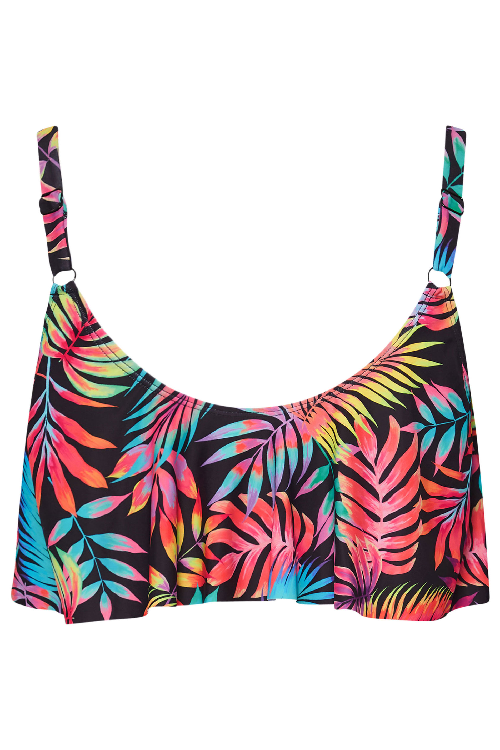 YOURS Plus Size Black Tropical Print Frill Bikini Top | Yours Clothing 9