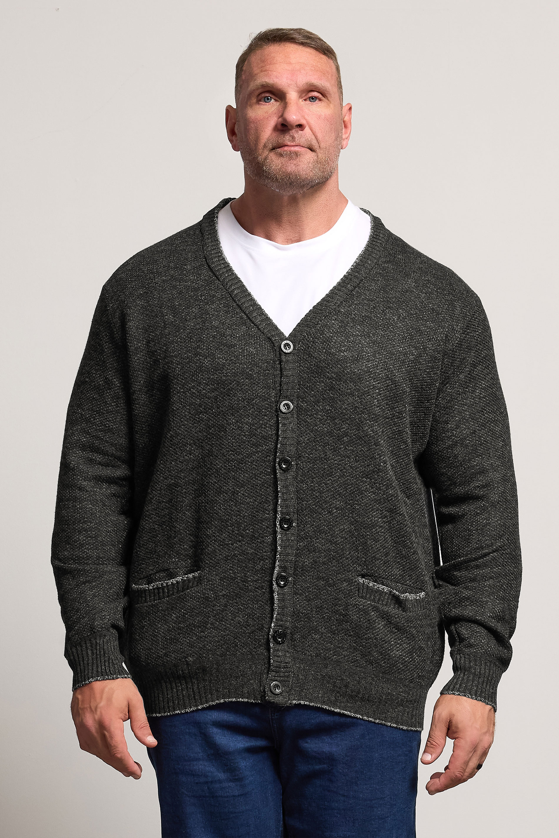D555 Big & Tall Charcoal Grey Marl Knitted Cardigan | BadRhino 3