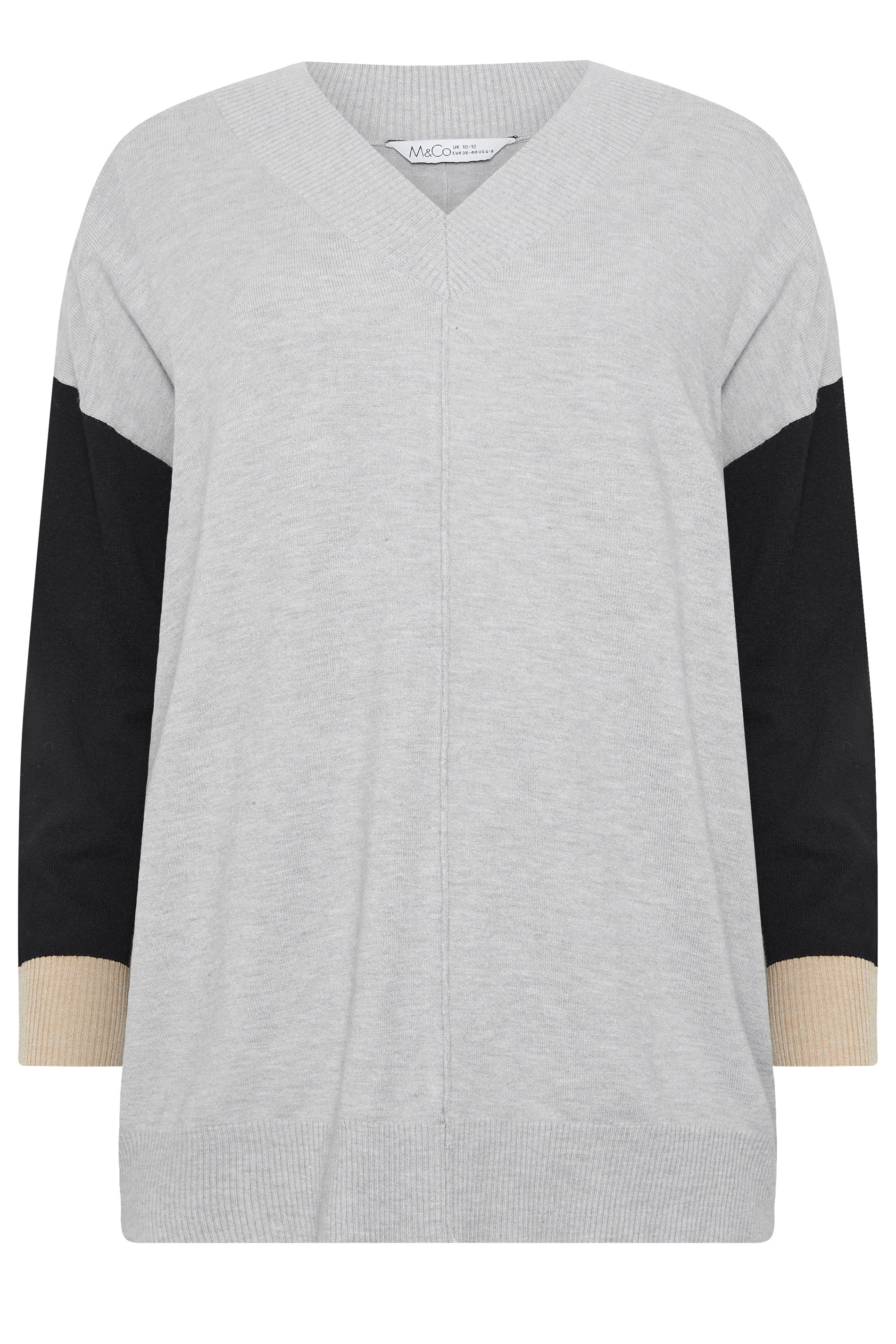 M&Co Grey Colourblock V-Neck Jumper | M&Co 5