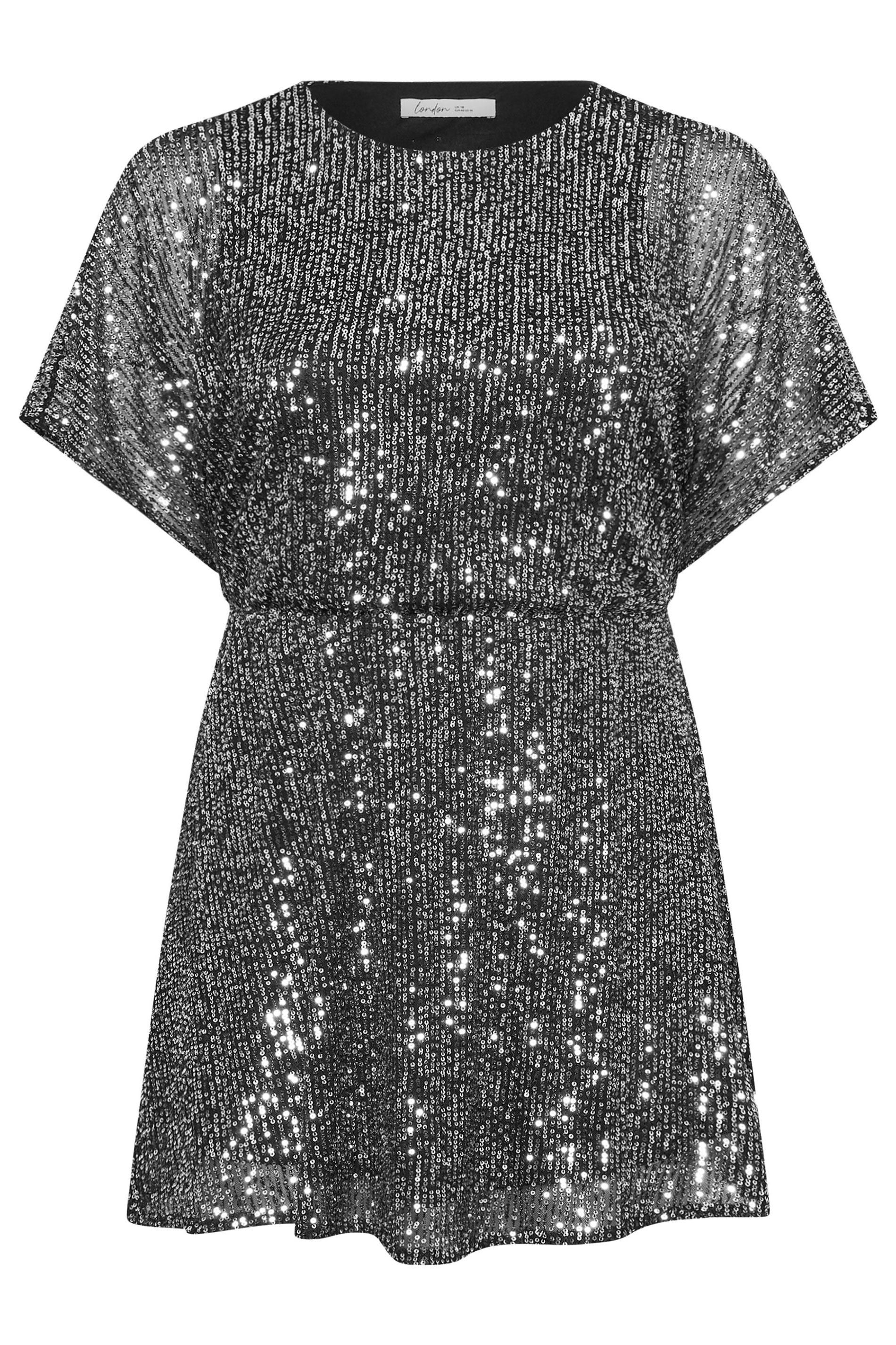 YOURS LONDON Plus Size Silver Peplum Sequin Top | Yours Clothing 5