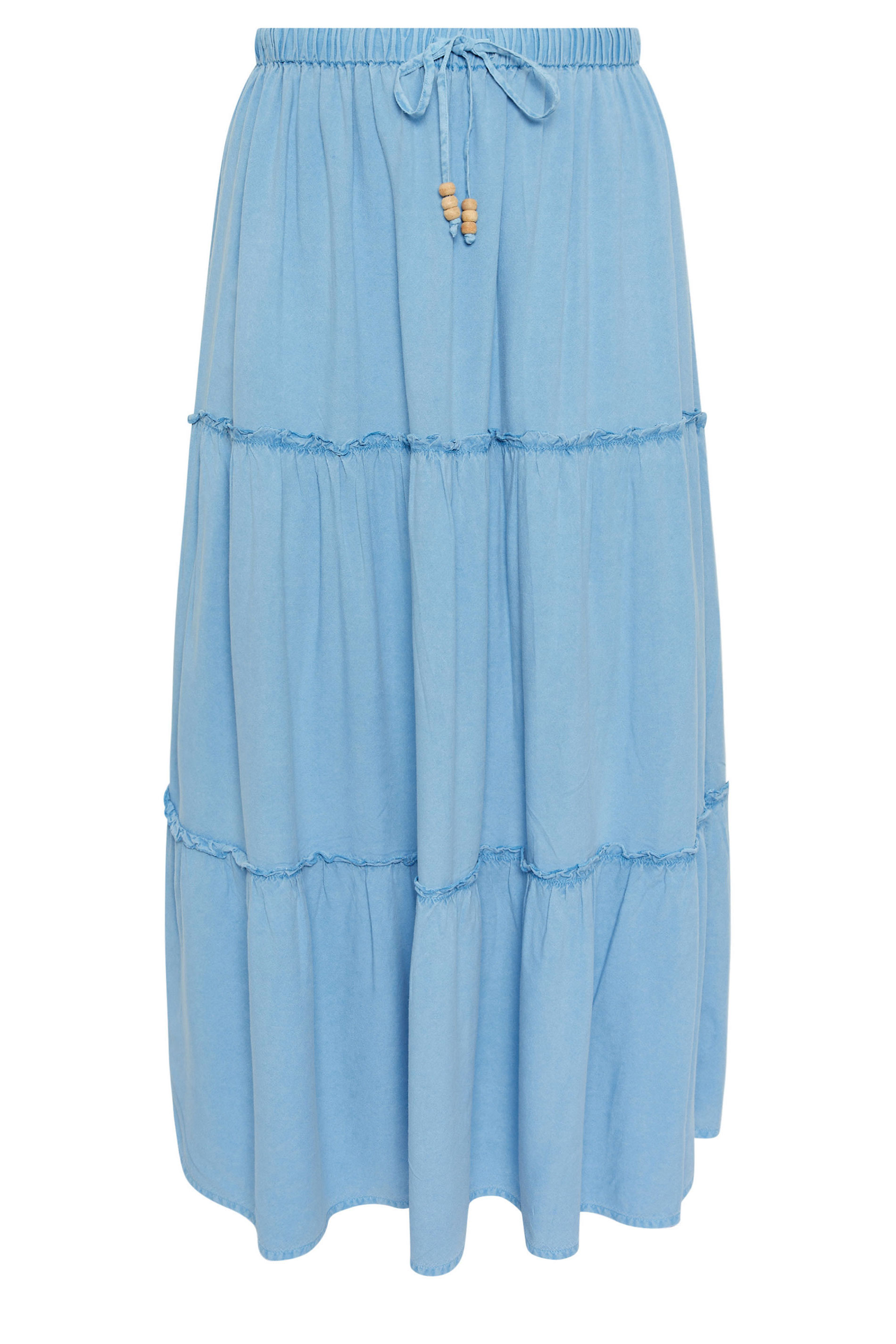 YOURS Plus Size Blue Chambray Tiered Maxi Skirt | Yours Clothing 5