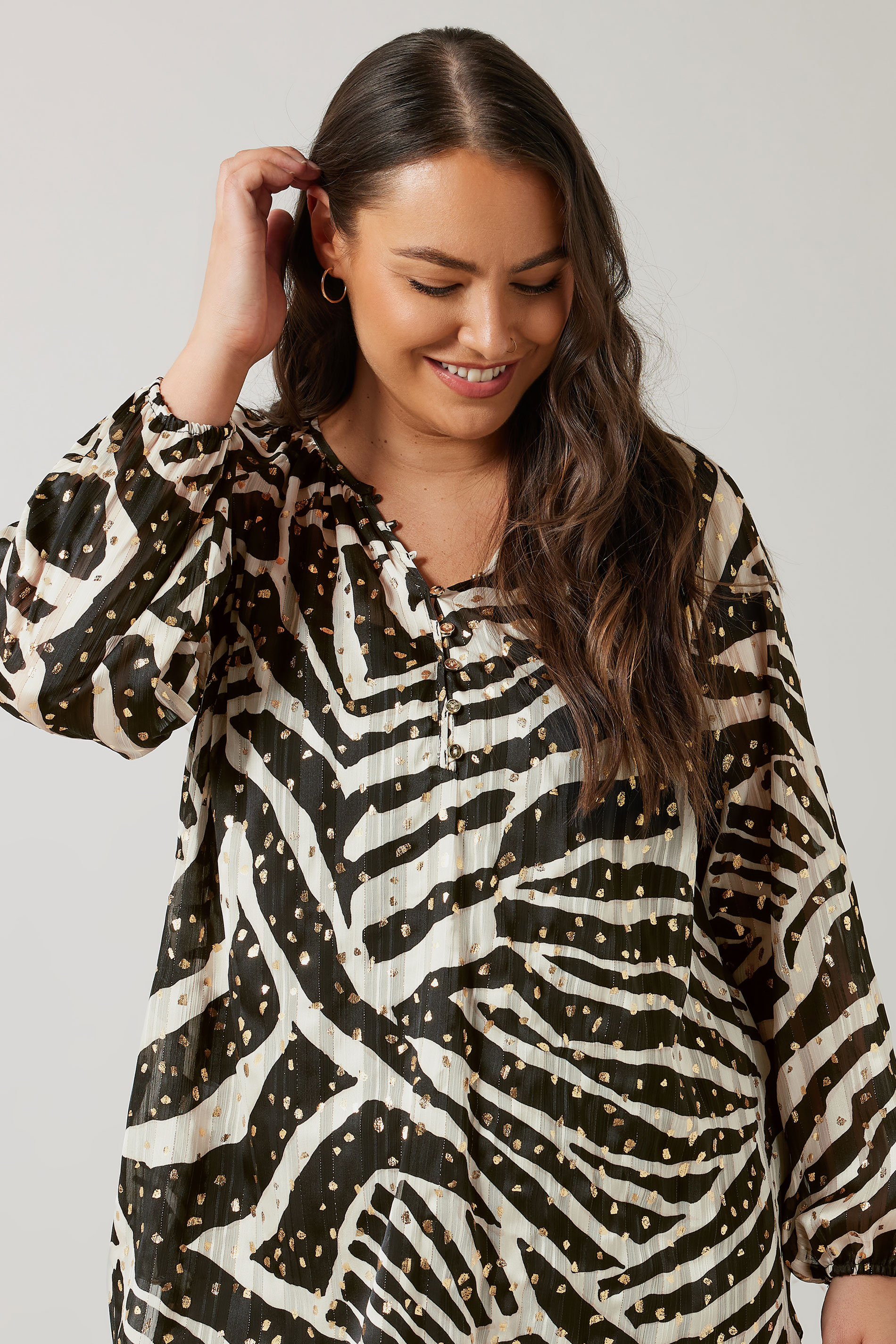 EVANS Plus Size Black & Gold Metallic Zebra Print Blouse | Evans 4