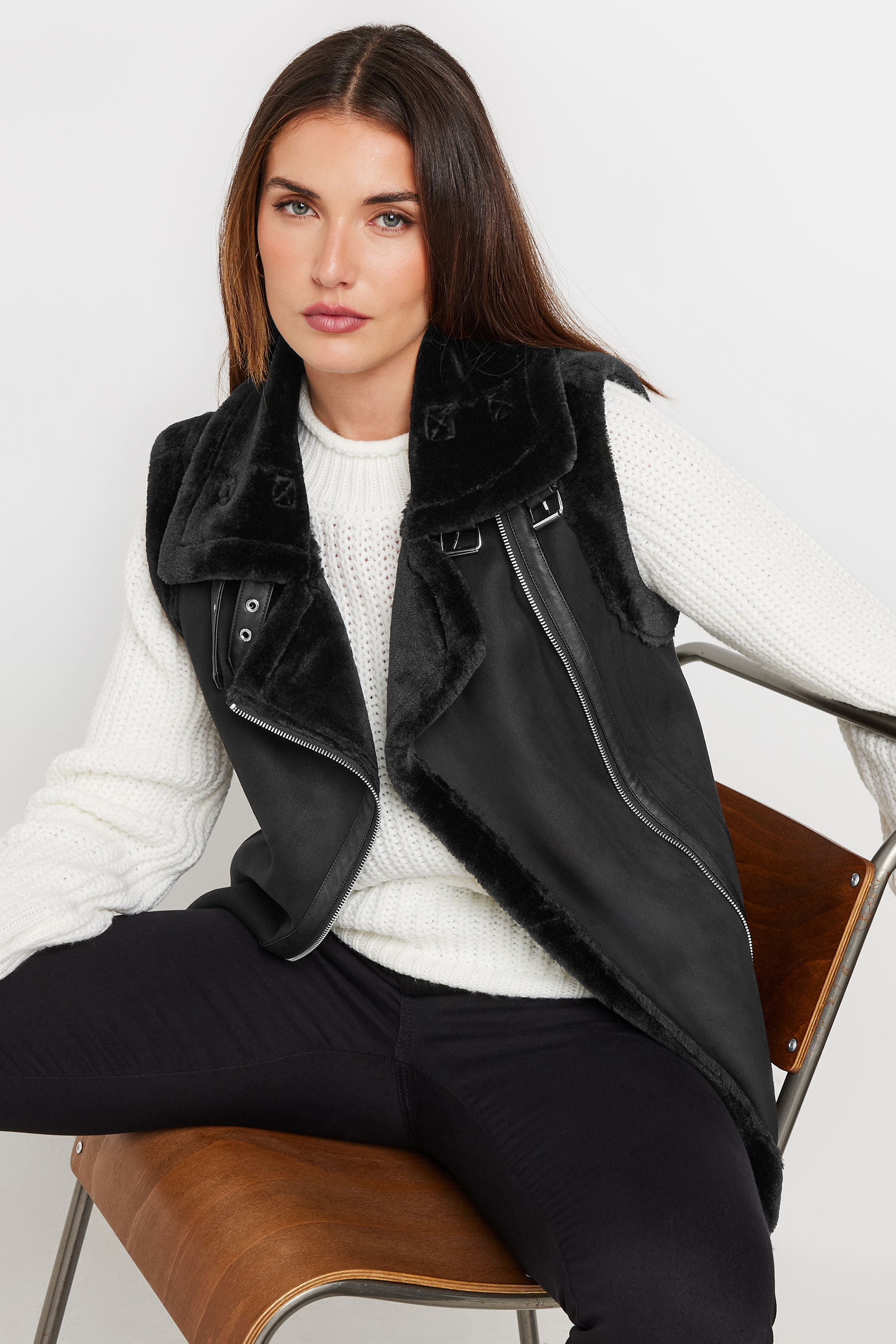 LTS Tall Women's Black Aviator Gilet Jacket | Long Tall Sally 3