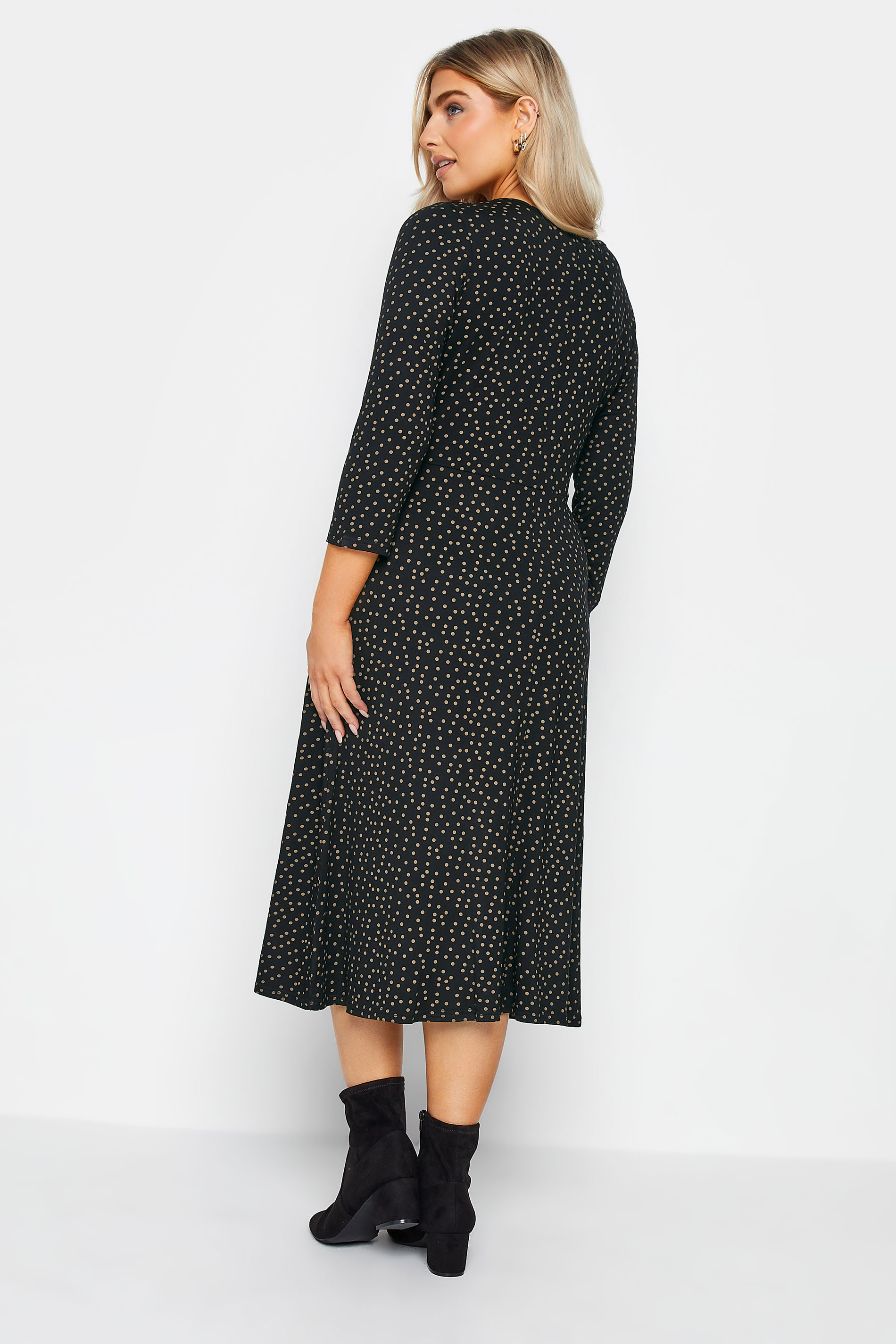M&Co Black & Mocha Spot Print Midi Dress | M&Co 3