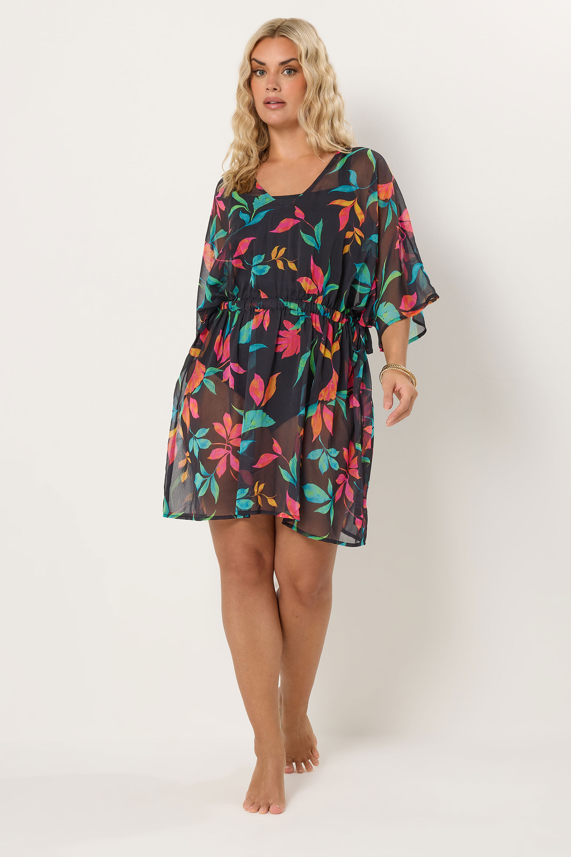 YOURS Plus Size Black Floral Chiffon Kimono | Yours Clothing 2