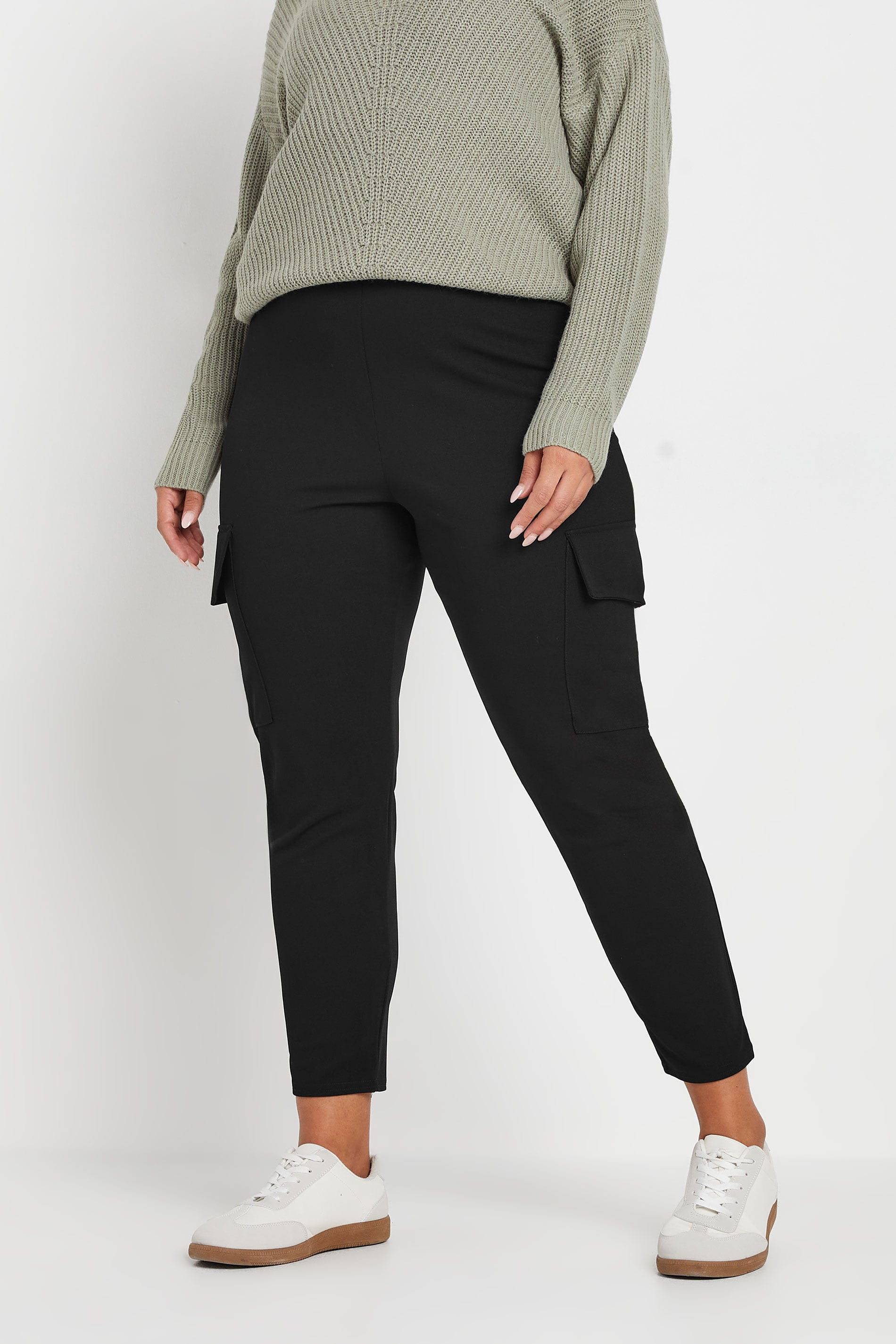 YOURS Curve Plus Size Black Tailored Scuba Cargo Trousers | Yours Clothing  3