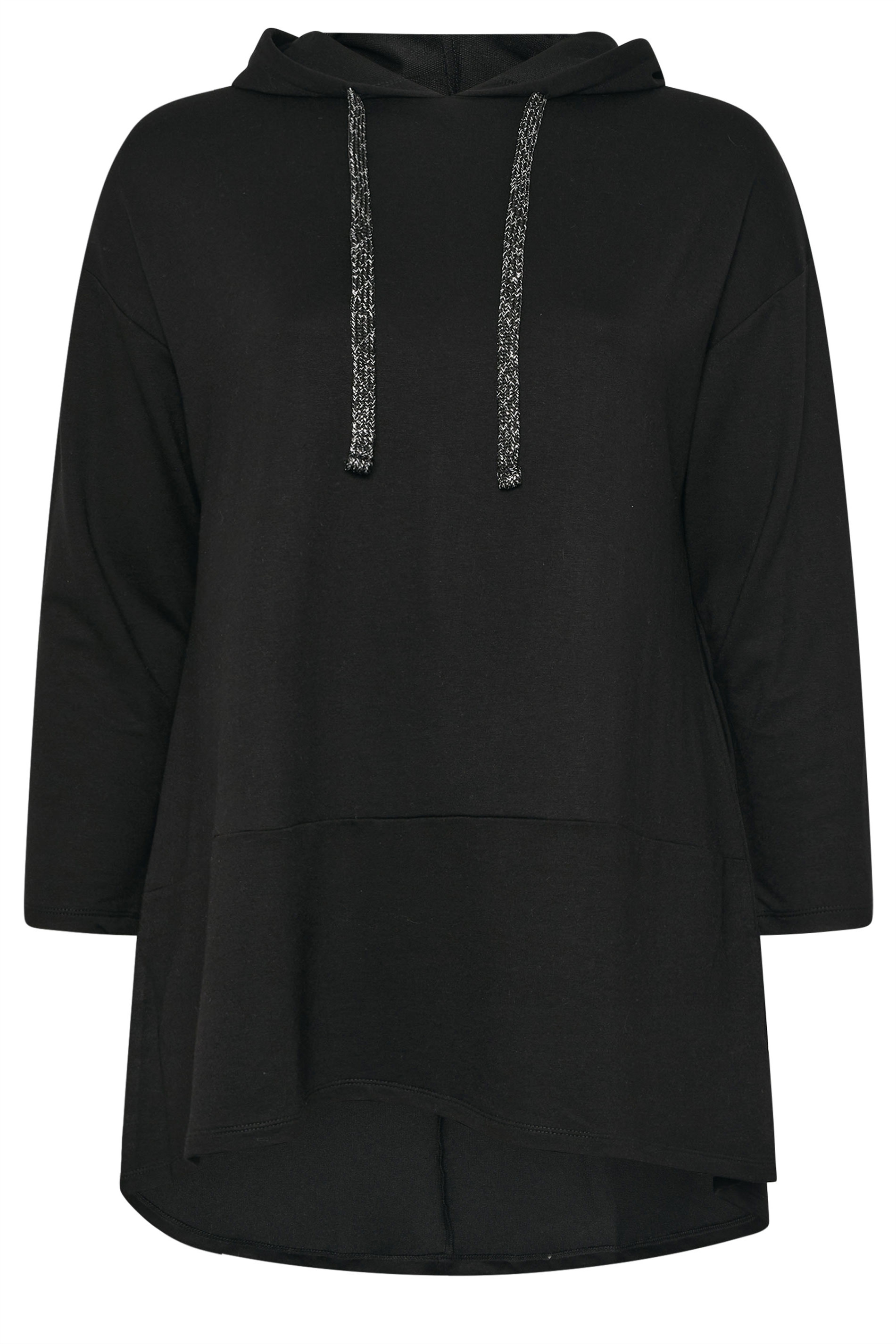 YOURS Plus Size Black Metallic Drawstring Hoodie | Yours Clothing 5