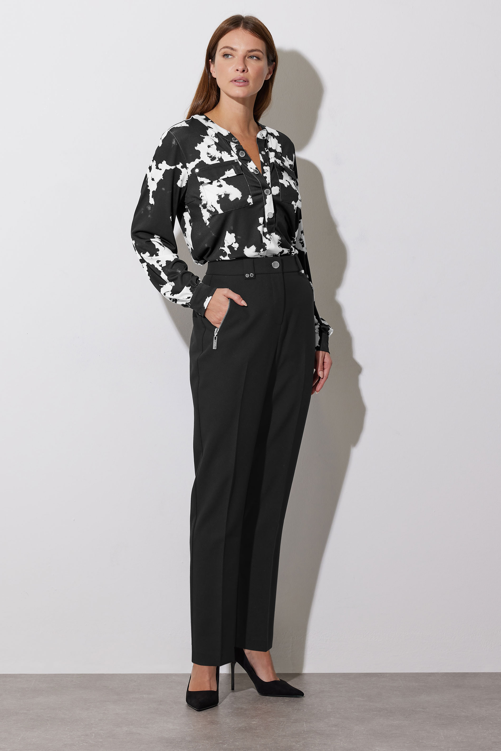 STAR Black Abstract Print Military Button Shirt | StarByJM 1