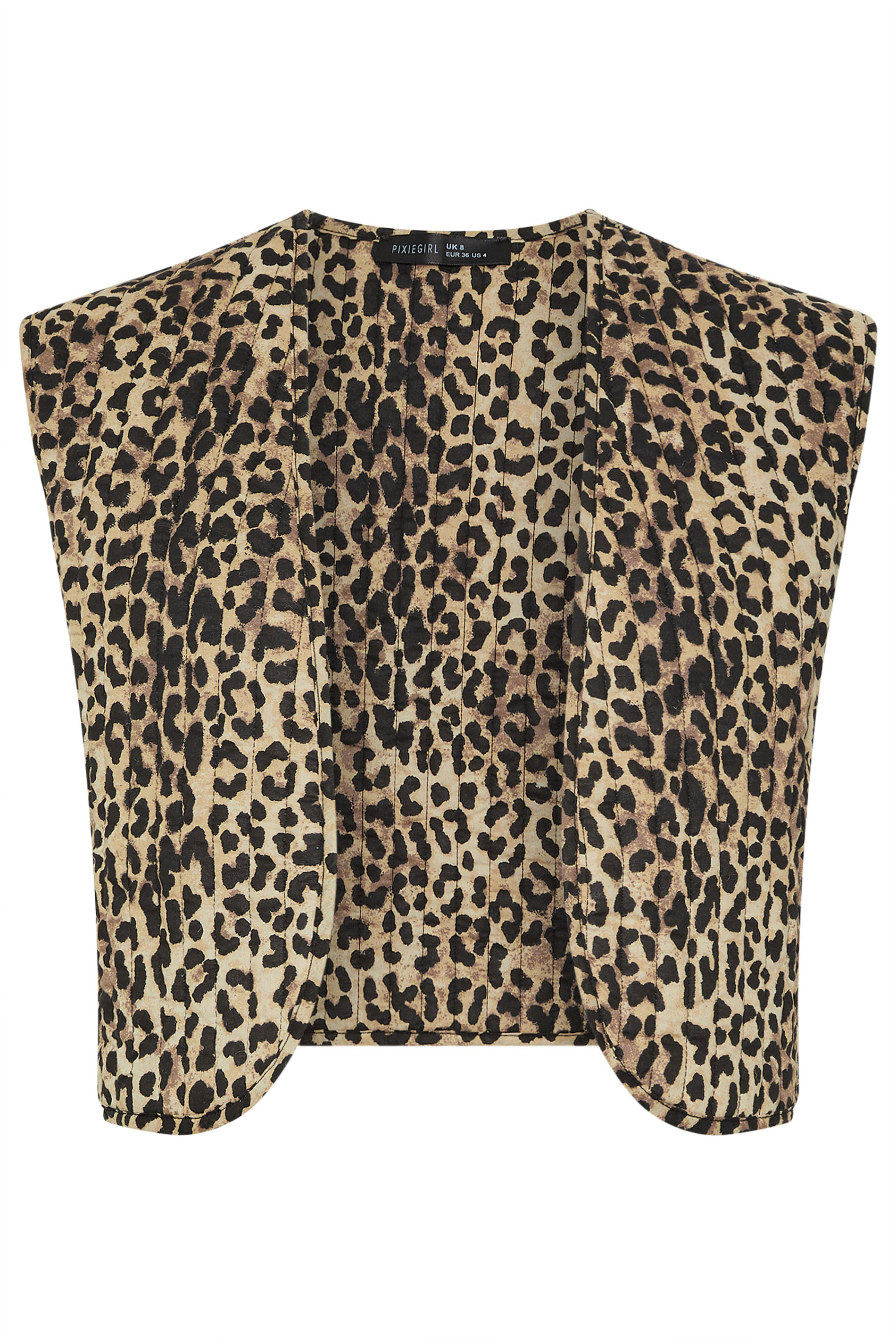 PixieGirl Petite Women's Beige Brown Leopard Print Cotton Quilted Waistcoat | PixieGirl 5