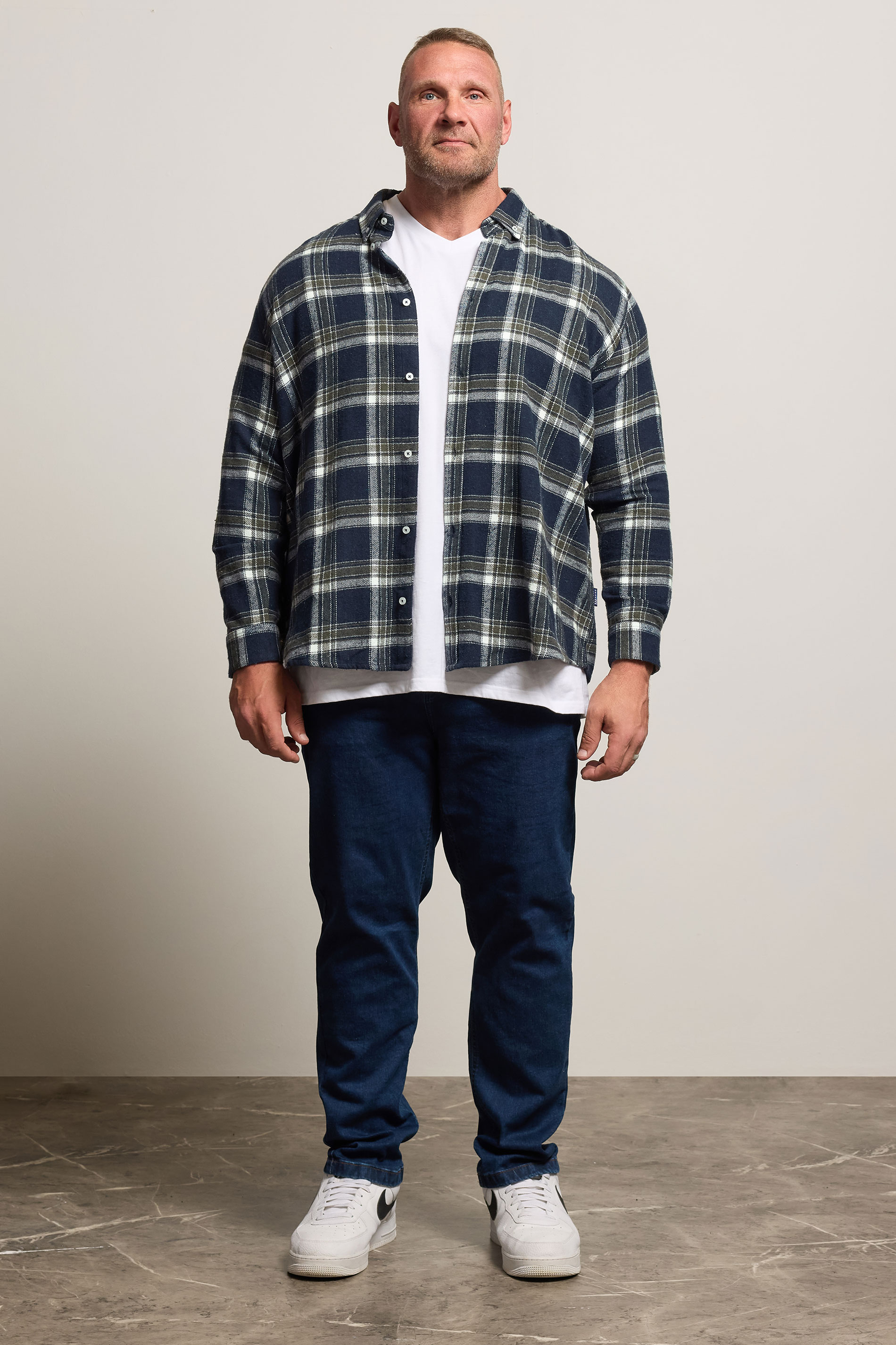BadRhino Big & Tall Navy Blue & Green Brushed Checked Shirt 1