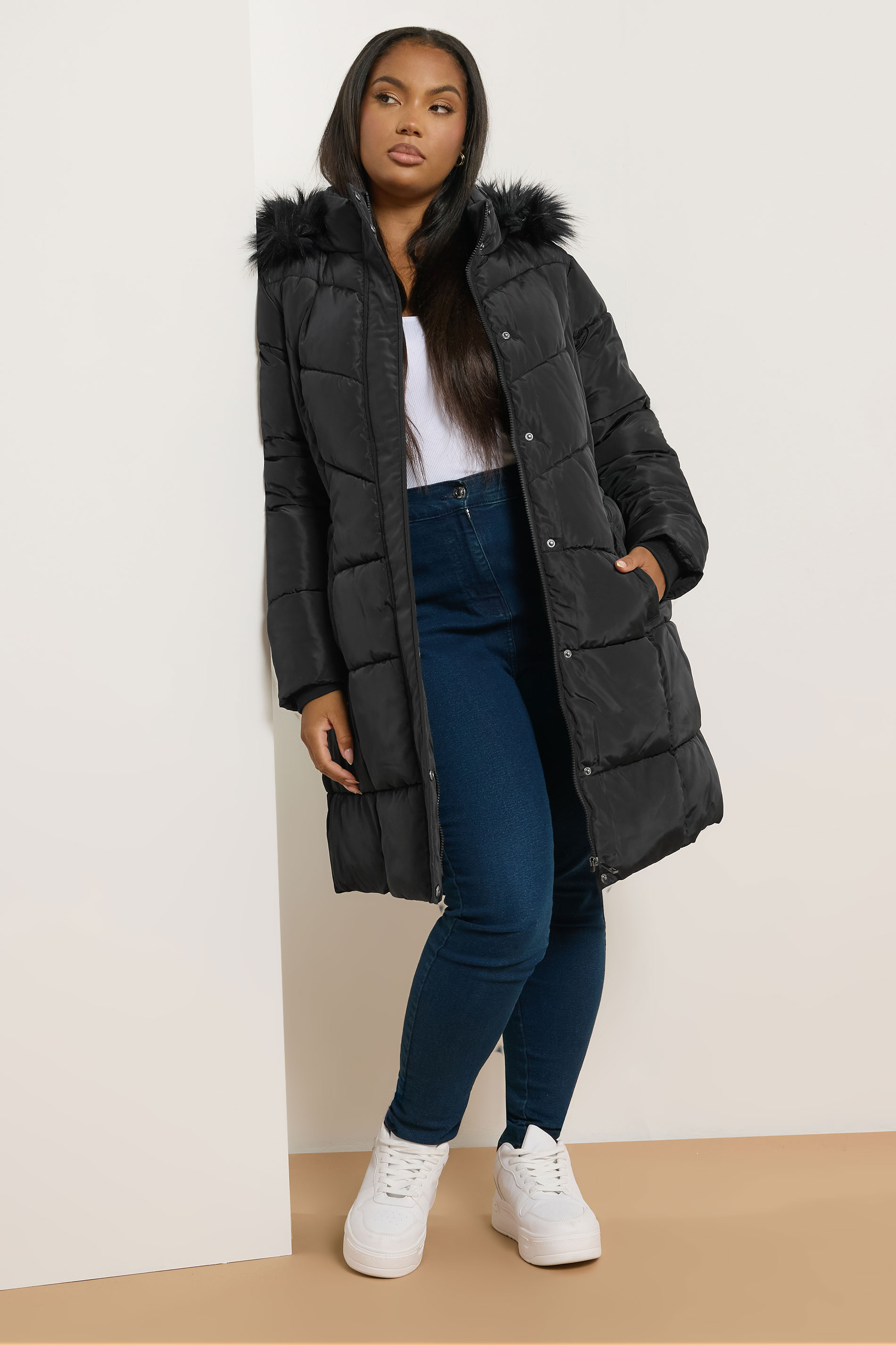YOURS Plus Size Black Puffer Midi Coat | Yours Clothing 3