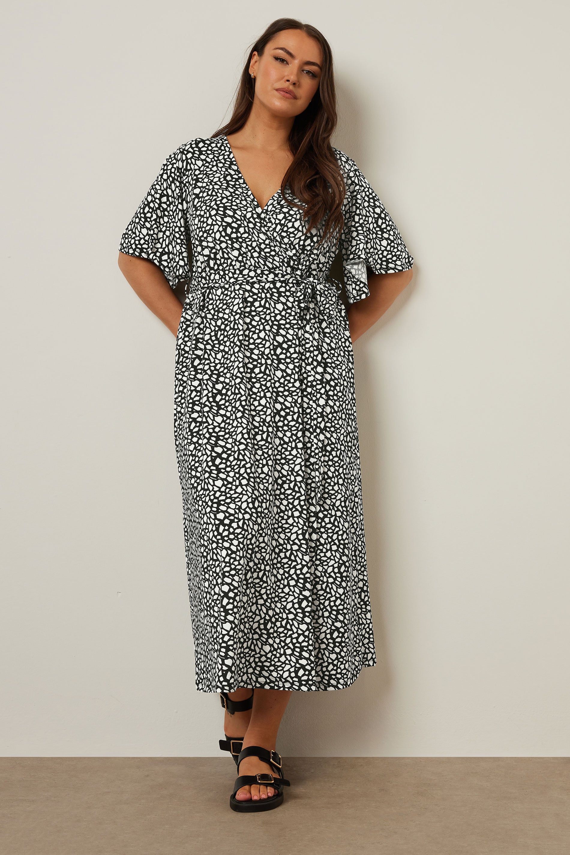 YOURS Plus Size Black Abstract Print Wrap Maxi Dress | Yours Clothing 2