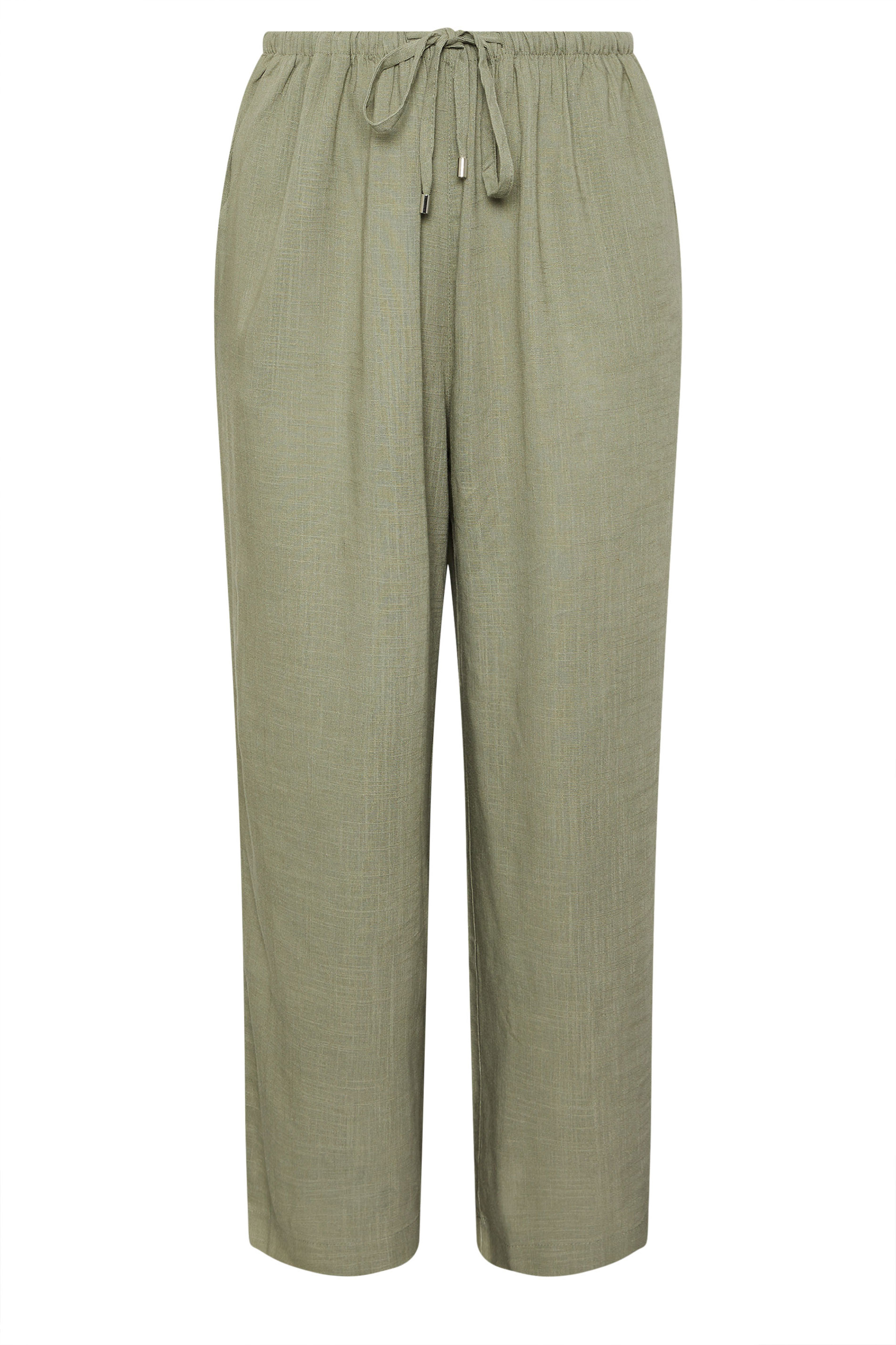 YOURS Plus Size Olive Green Linen Tie Front Trousers | Yours Clothing 6