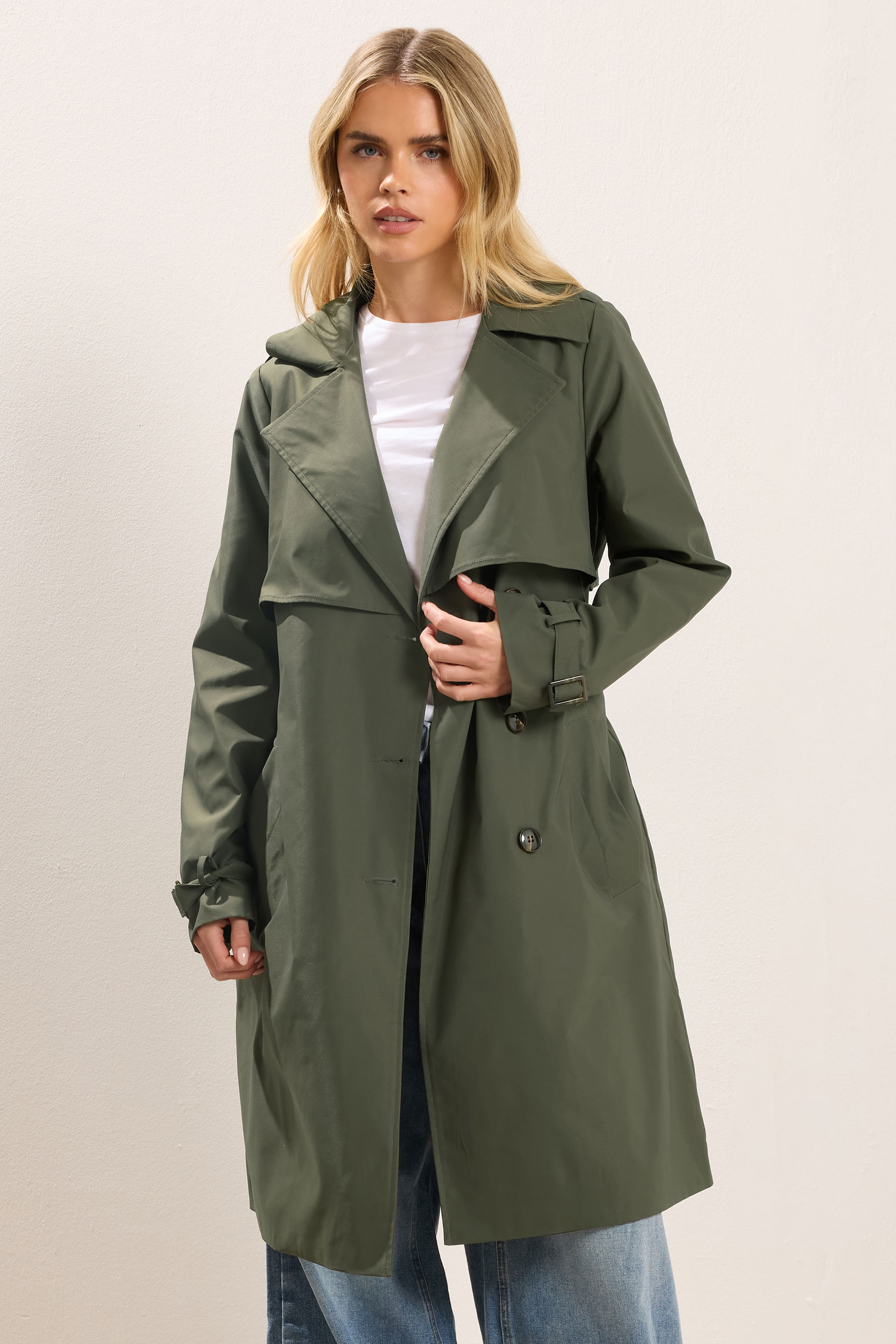 PixieGirl Petite Women's Khaki Green Trench Coat | PixieGirl 3