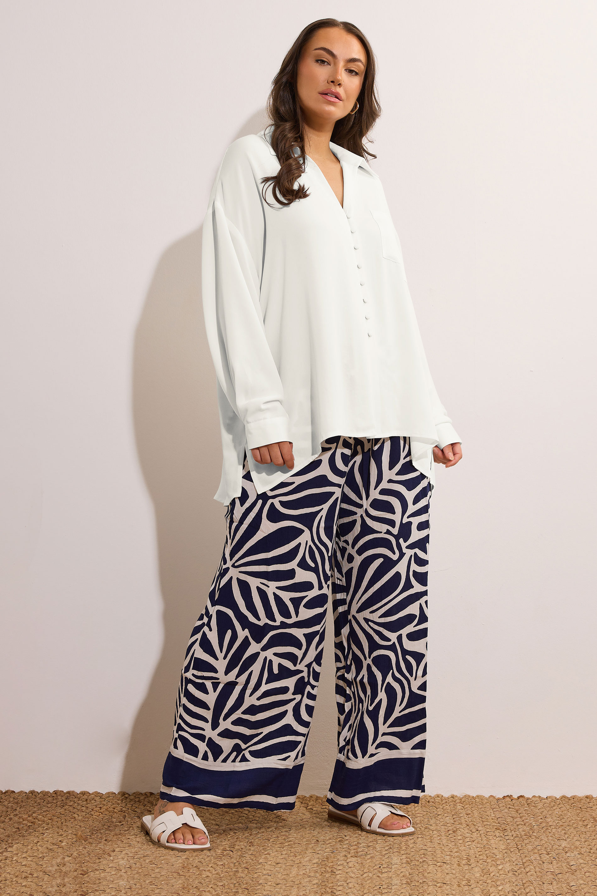 EVANS Plus Size White Dipped Hem Oversized Shirt | Evans 1