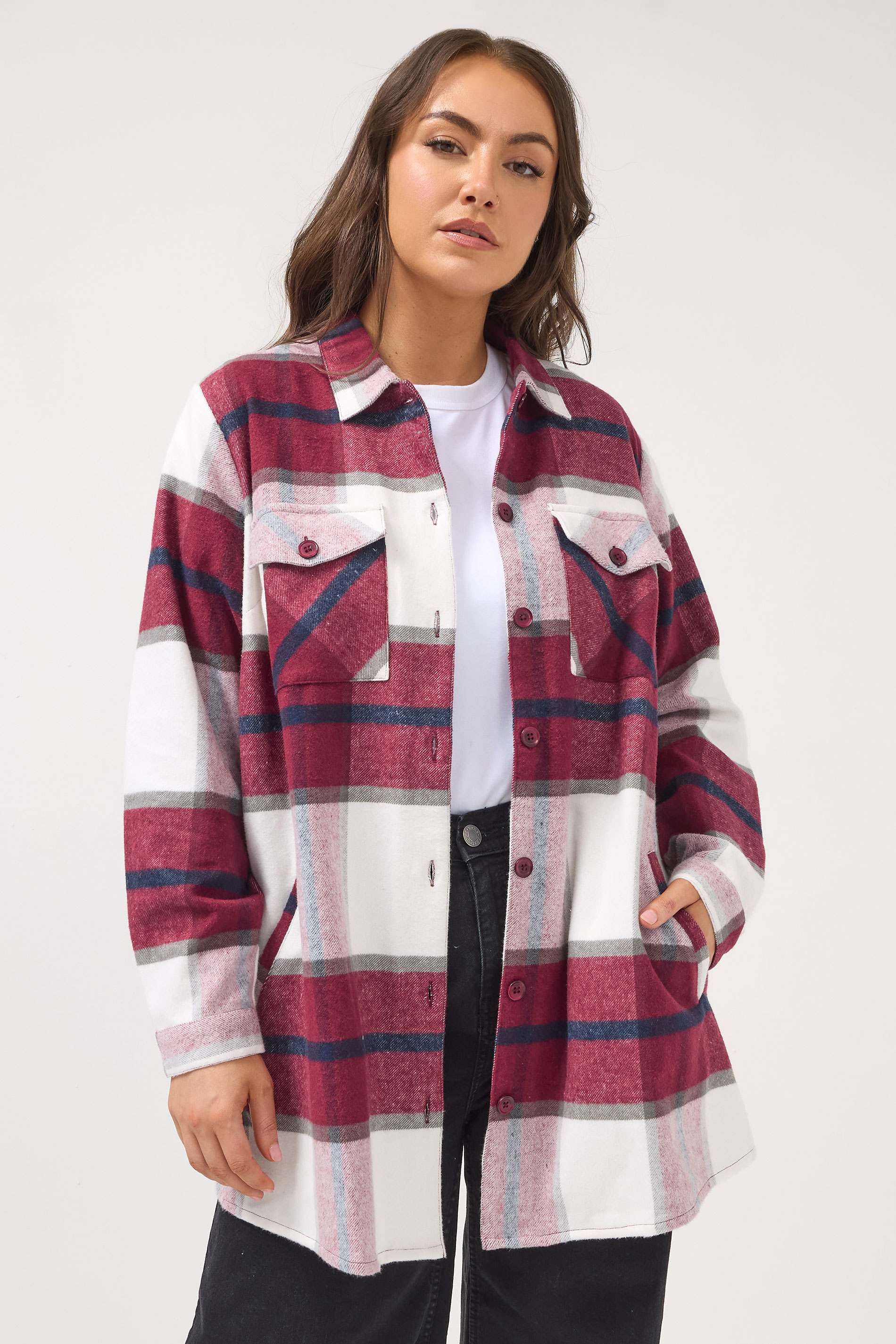 YOURS Plus Size Red & White Check Shacket | Yours Clothing 3