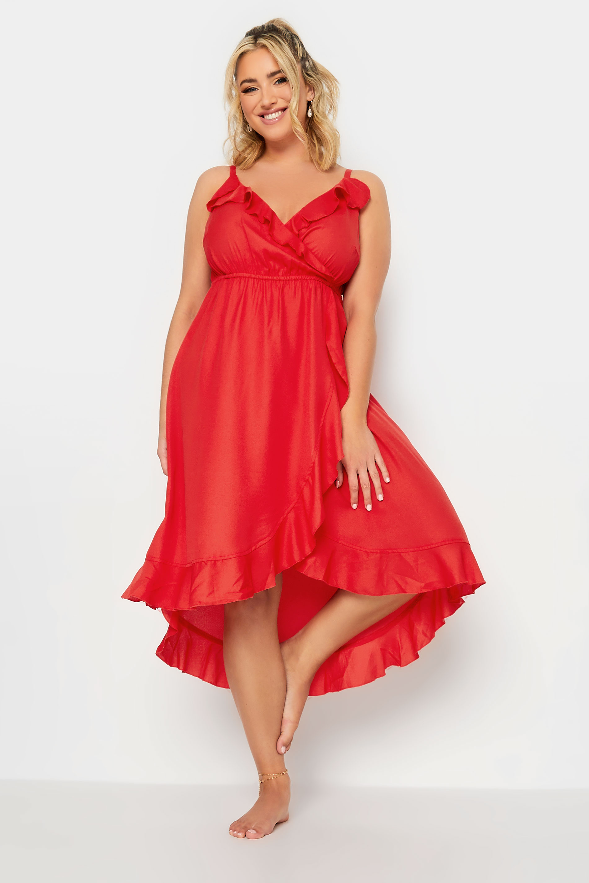 LIMITED COLLECTION Plus Size Red Frill Midaxi Wrap Dress | Yours Clothing  2