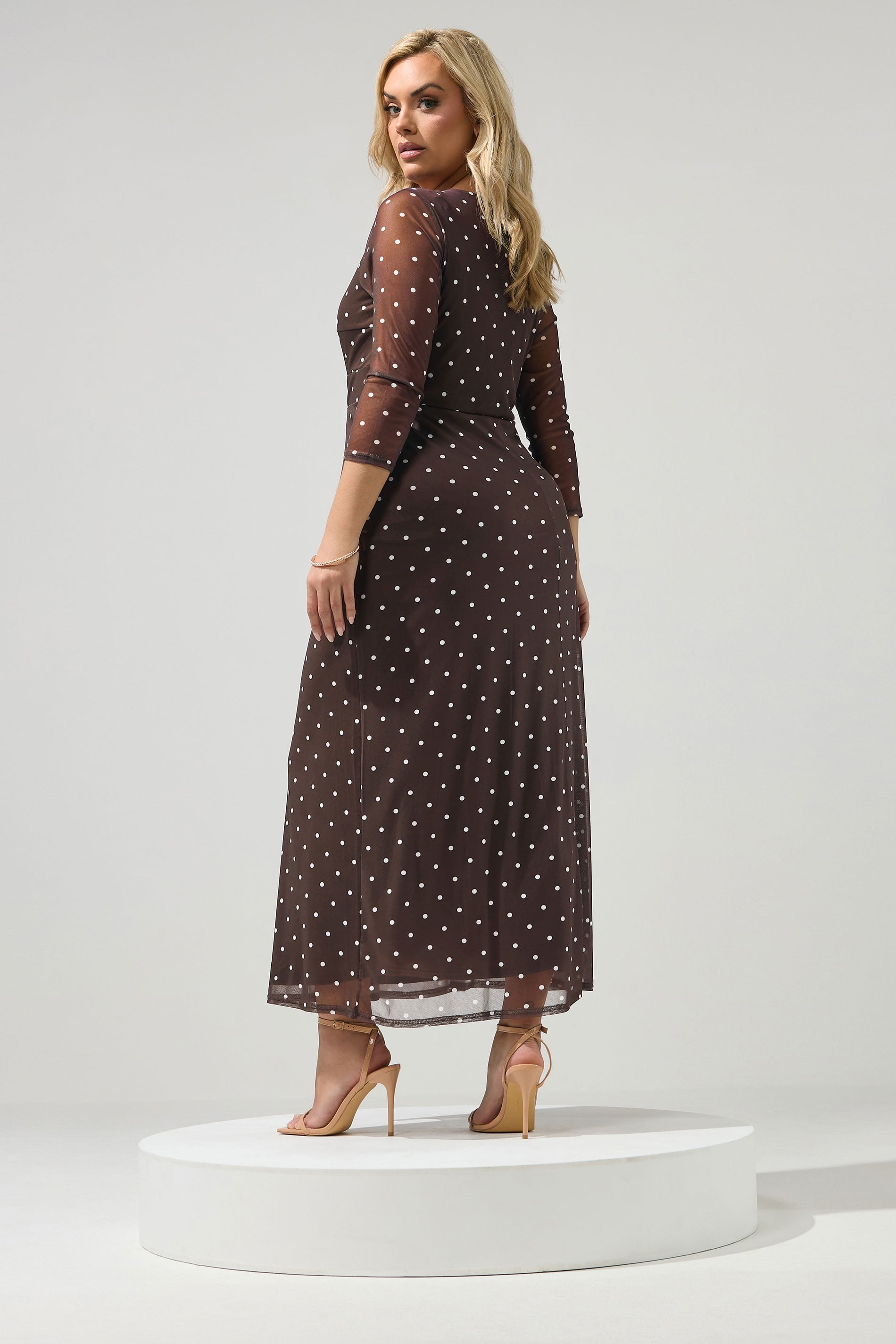 YOURS LONDON Plus Size Chocolate Brown Polka Dot Knot Front Dress | Yours Clothing 2