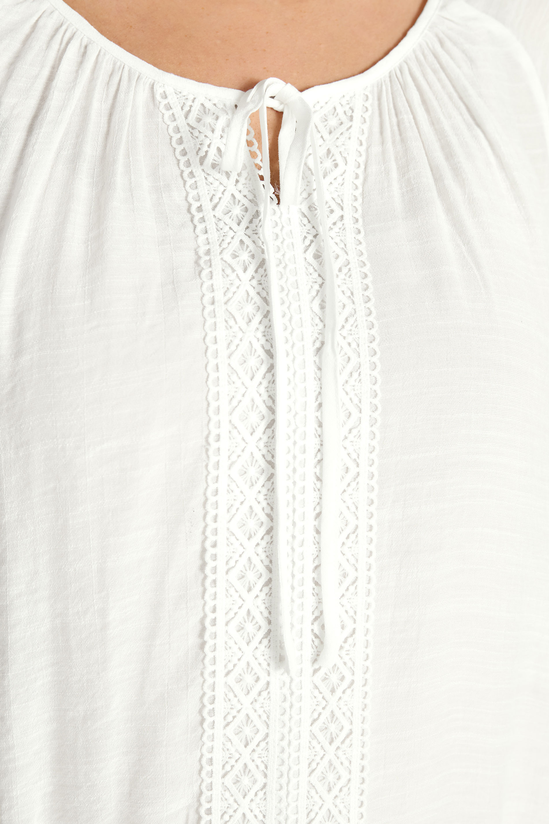 EVANS Plus Size White Crochet Detail Tie Neck Blouse | Evans  6