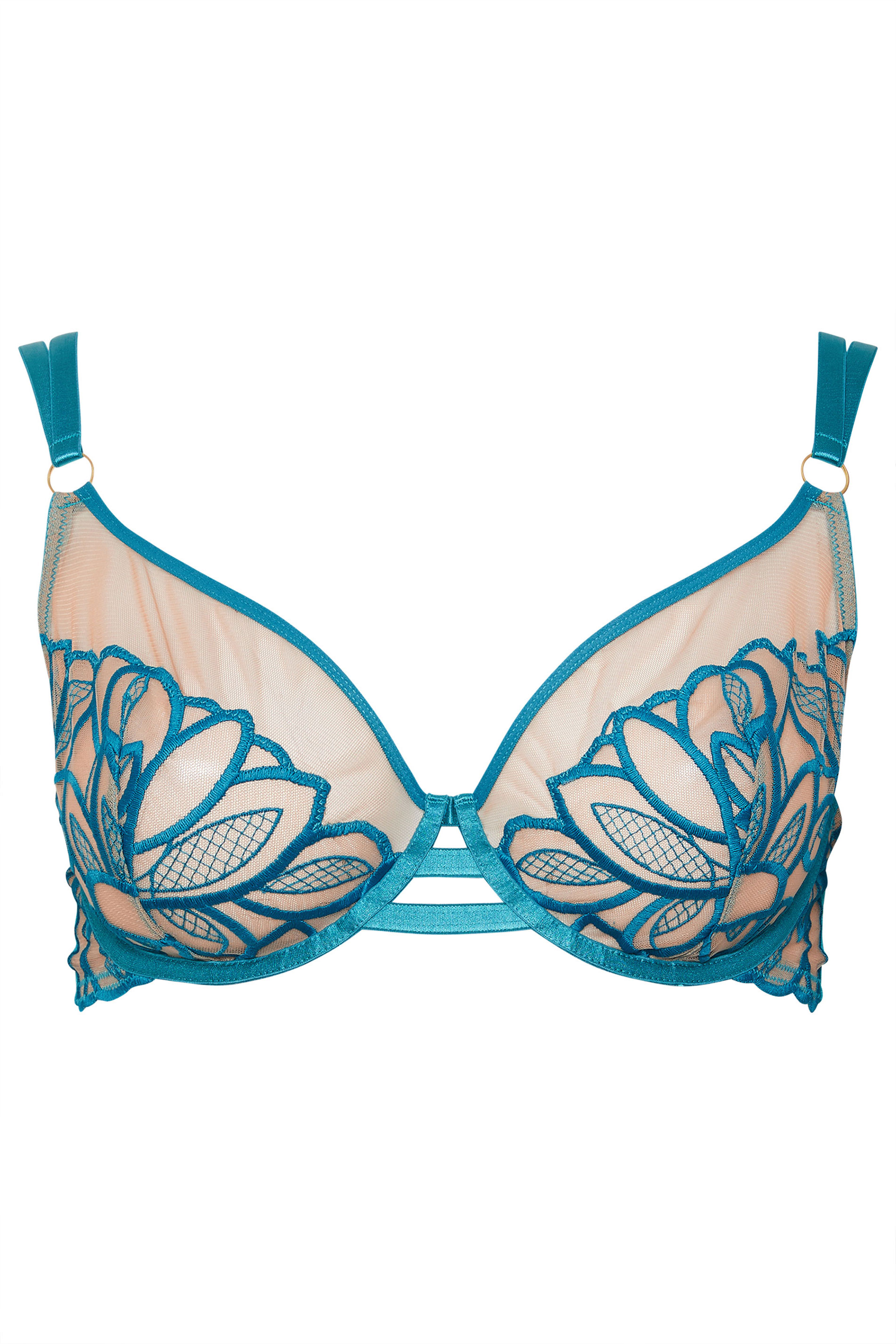 PLAYFUL PROMISES Teal Blue Embroidered Underwired Bra 3