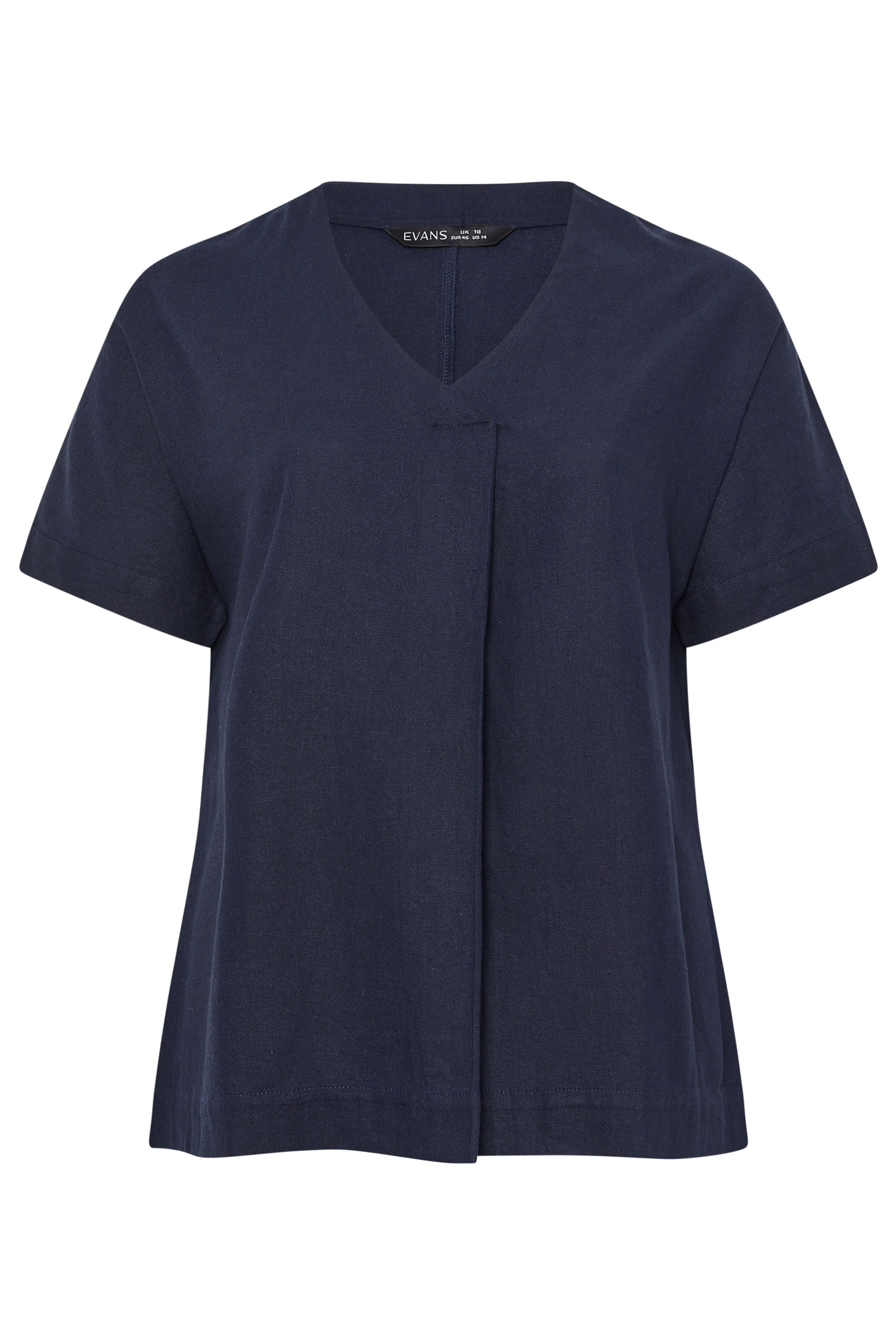 EVANS Plus Size Navy Blue Premium Linen Front Pleat Top | Evans  6