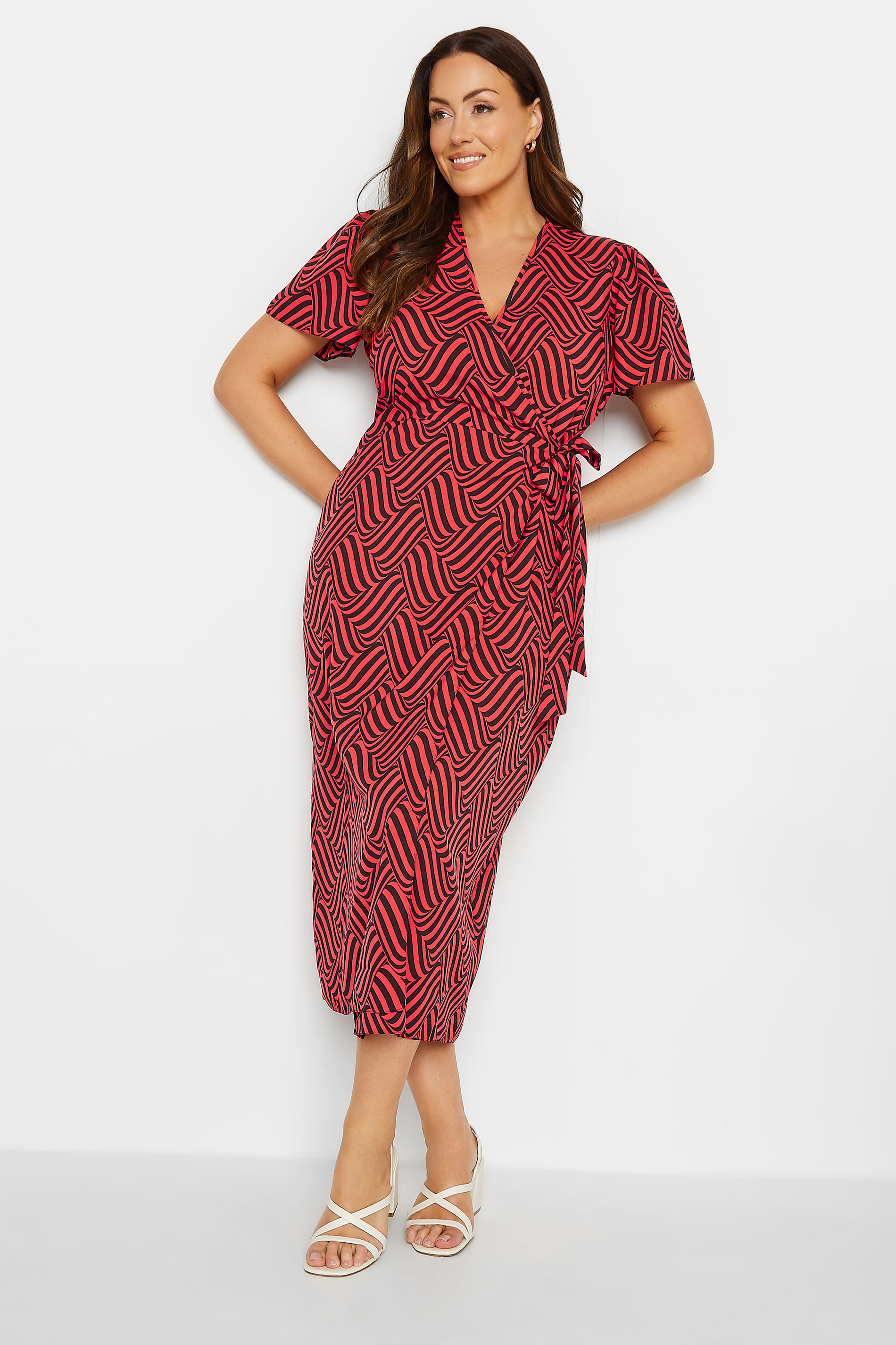 M&Co Red Abstract Stripe Wrap Dress | M&Co 2