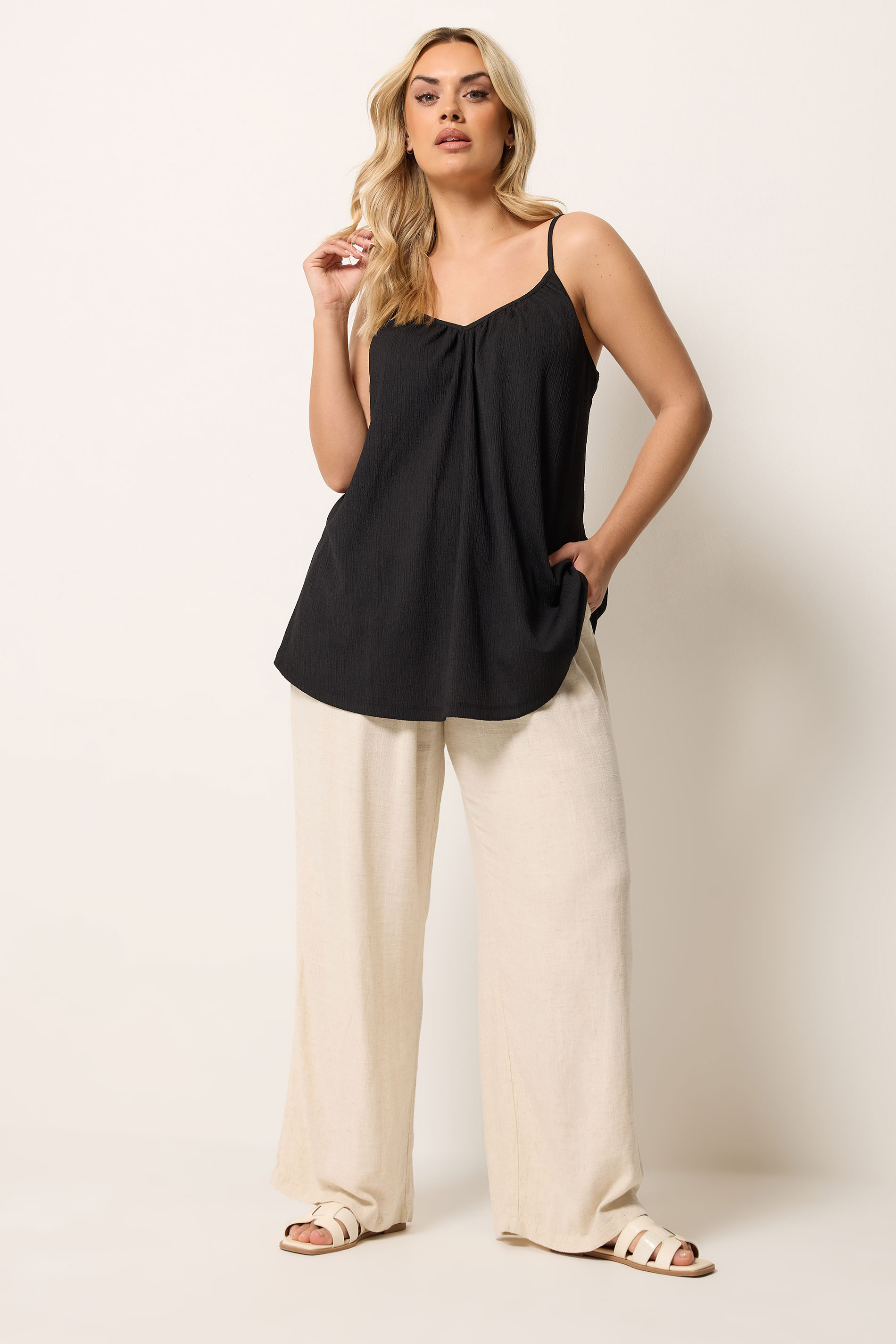 YOURS Plus Size Black Gathered Swing Cami Top | Yours Clothing 1