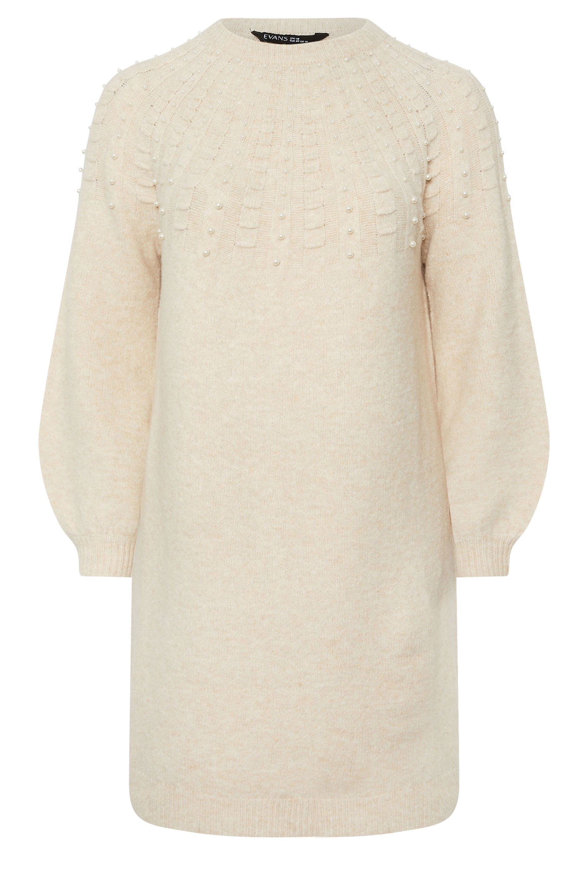 EVANS Plus Size Natural Brown Pearl Embellished Cable Knit Dress | Evans 5
