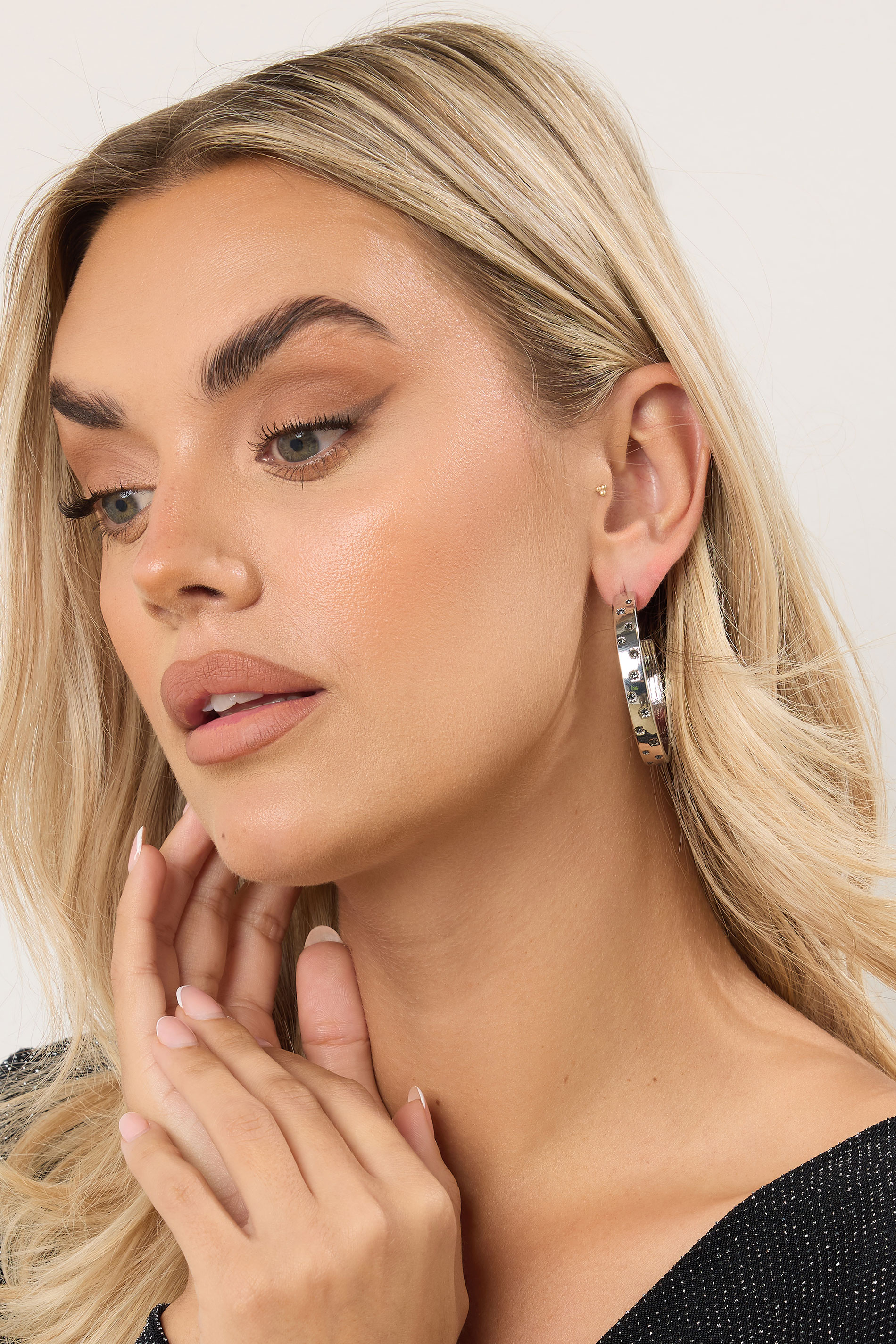 Silver Tone Star Diamante Hoop Earrings | Yours Clothing 1